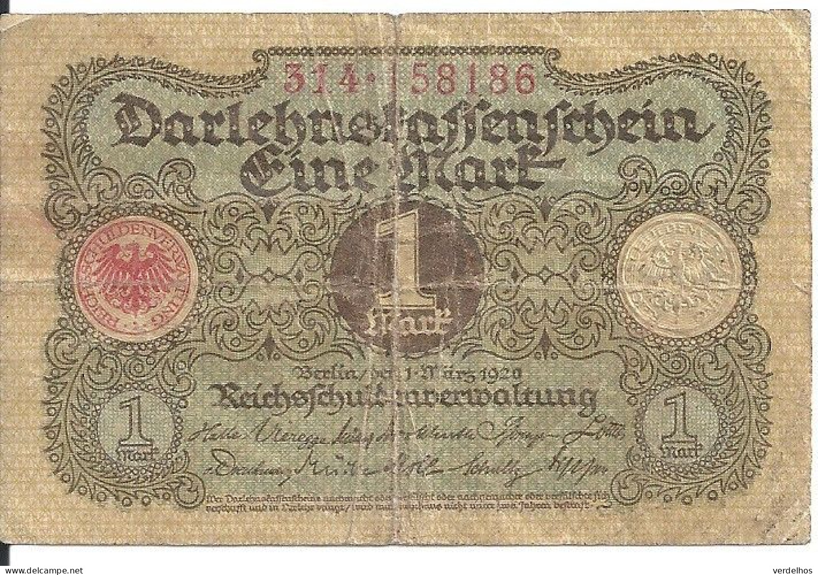 ALLEMAGNE 1 MARK 1920 VF P 58 - 1 Mark