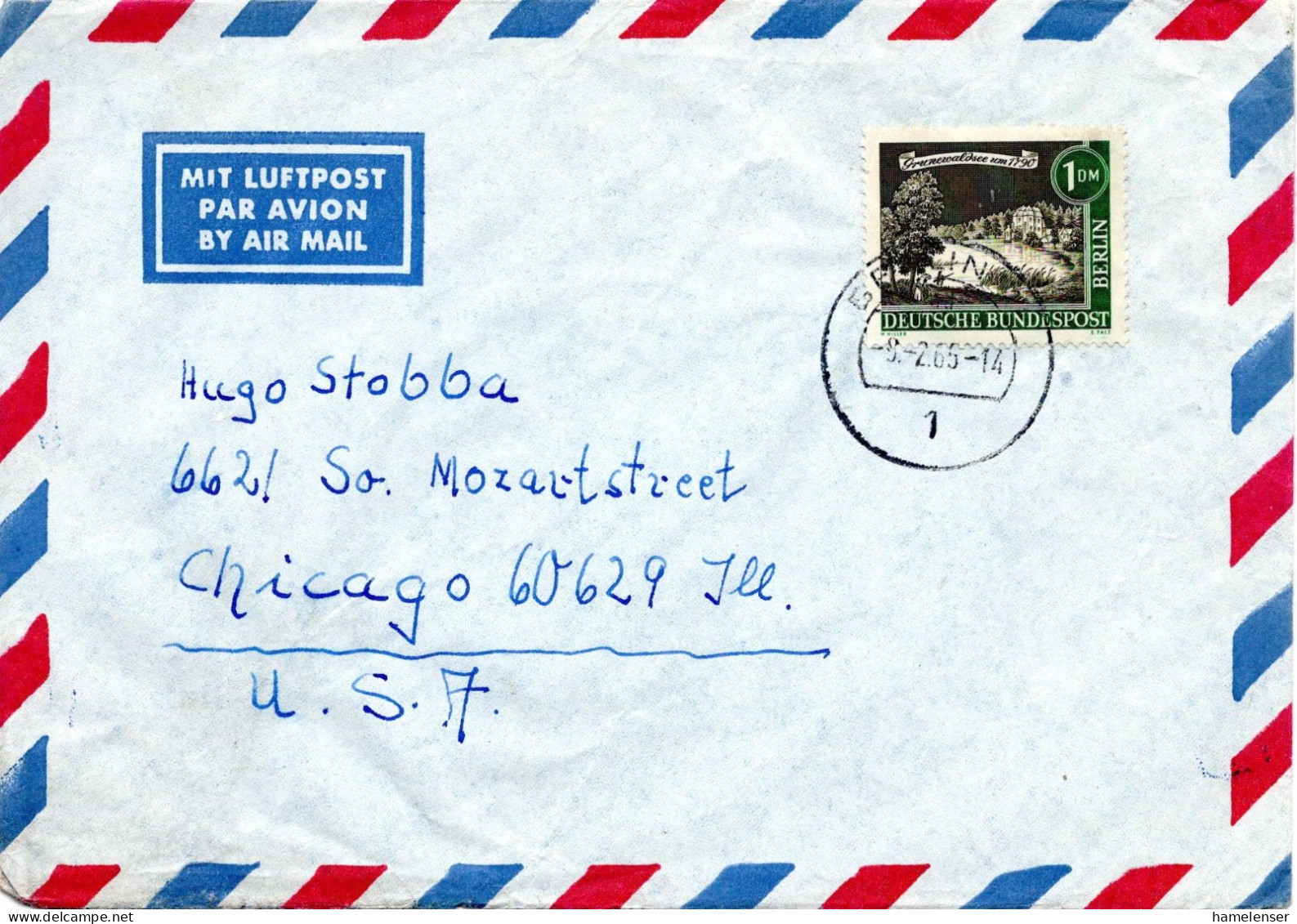 74505 - Berlin - 1985 - 1DM Alt-Berlin EF A LpBf BERLIN -> Chicago, IL (USA) - Covers & Documents