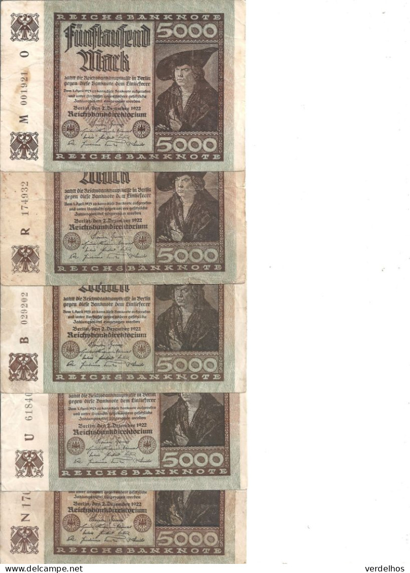 ALLEMAGNE 5000 MARK 1922 VF P 81 ( 5 Billets ) - 5000 Mark