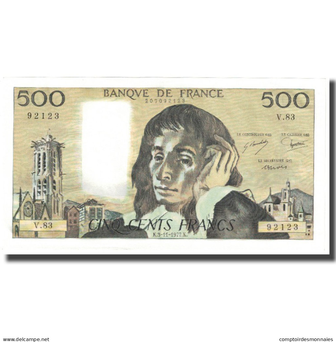 France, 500 Francs, Pascal, 1977, 1977-11-03, NEUF, Fayette:71.17, KM:156d - 500 F 1968-1993 ''Pascal''