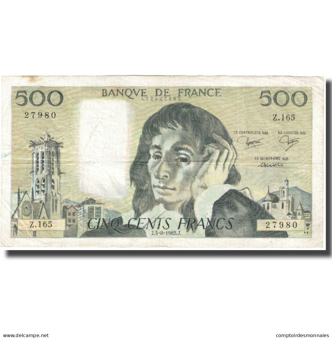 France, 500 Francs, Pascal, 1982, 1982-08-05, TB, Fayette:71.27, KM:156e - 500 F 1968-1993 ''Pascal''