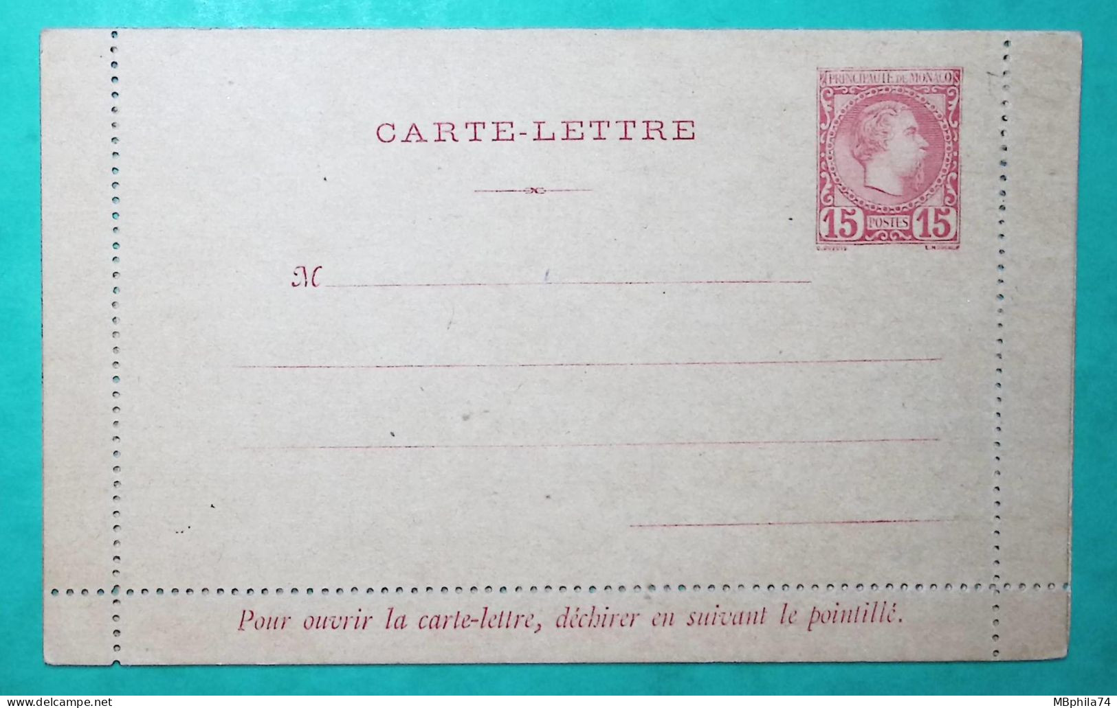 ENTIER 15C ROUGE CARTE LETTRE PRINCE CHARLES III MONACO NEUF COVER - Entiers Postaux