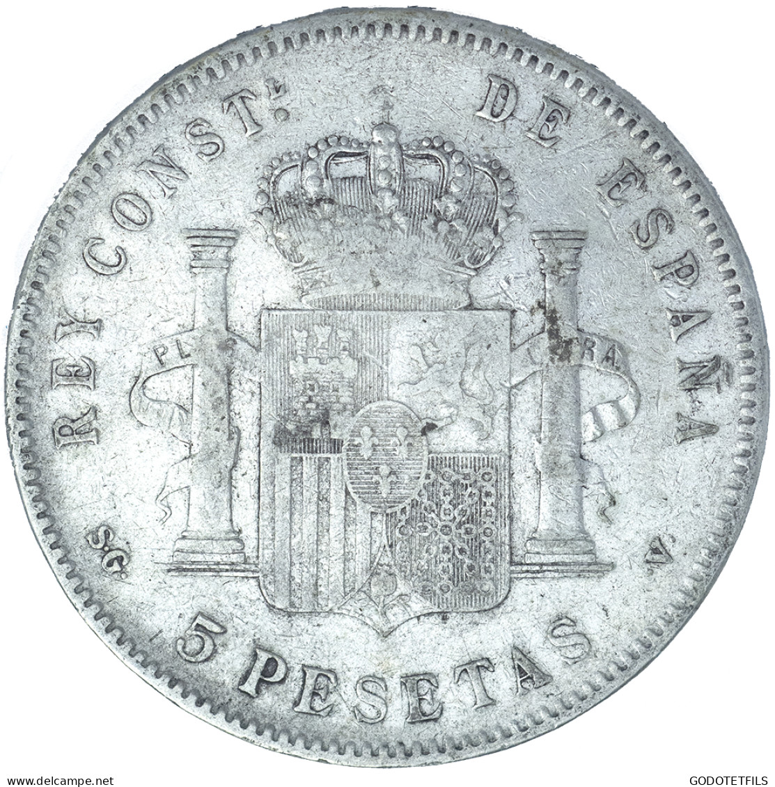 Espagne-Alphonse XIII 5 Pesetas 1898 Madrid - Autres & Non Classés