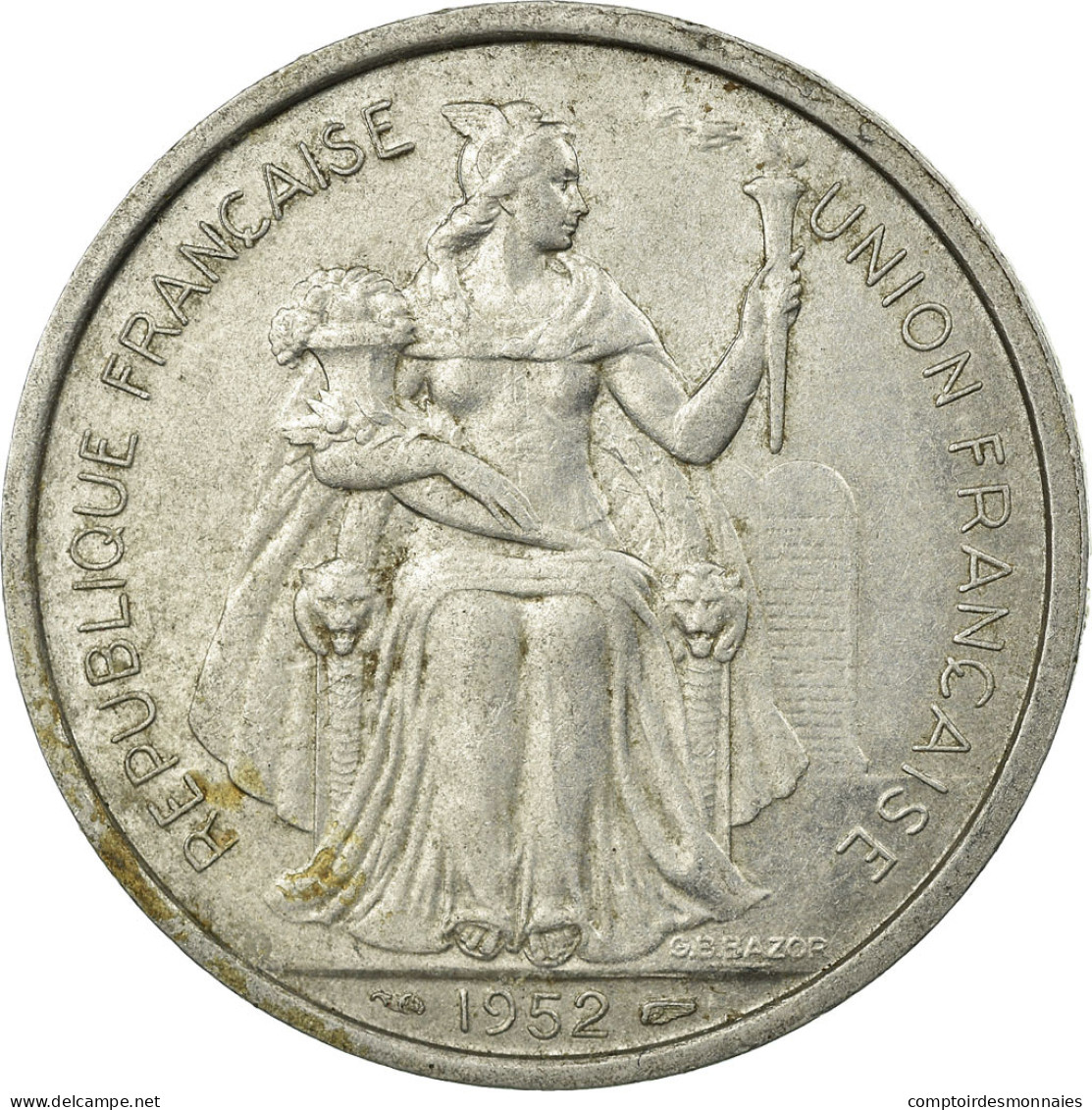 Monnaie, FRENCH OCEANIA, 5 Francs, 1952, Paris, TTB, Aluminium, KM:4 - Altri & Non Classificati