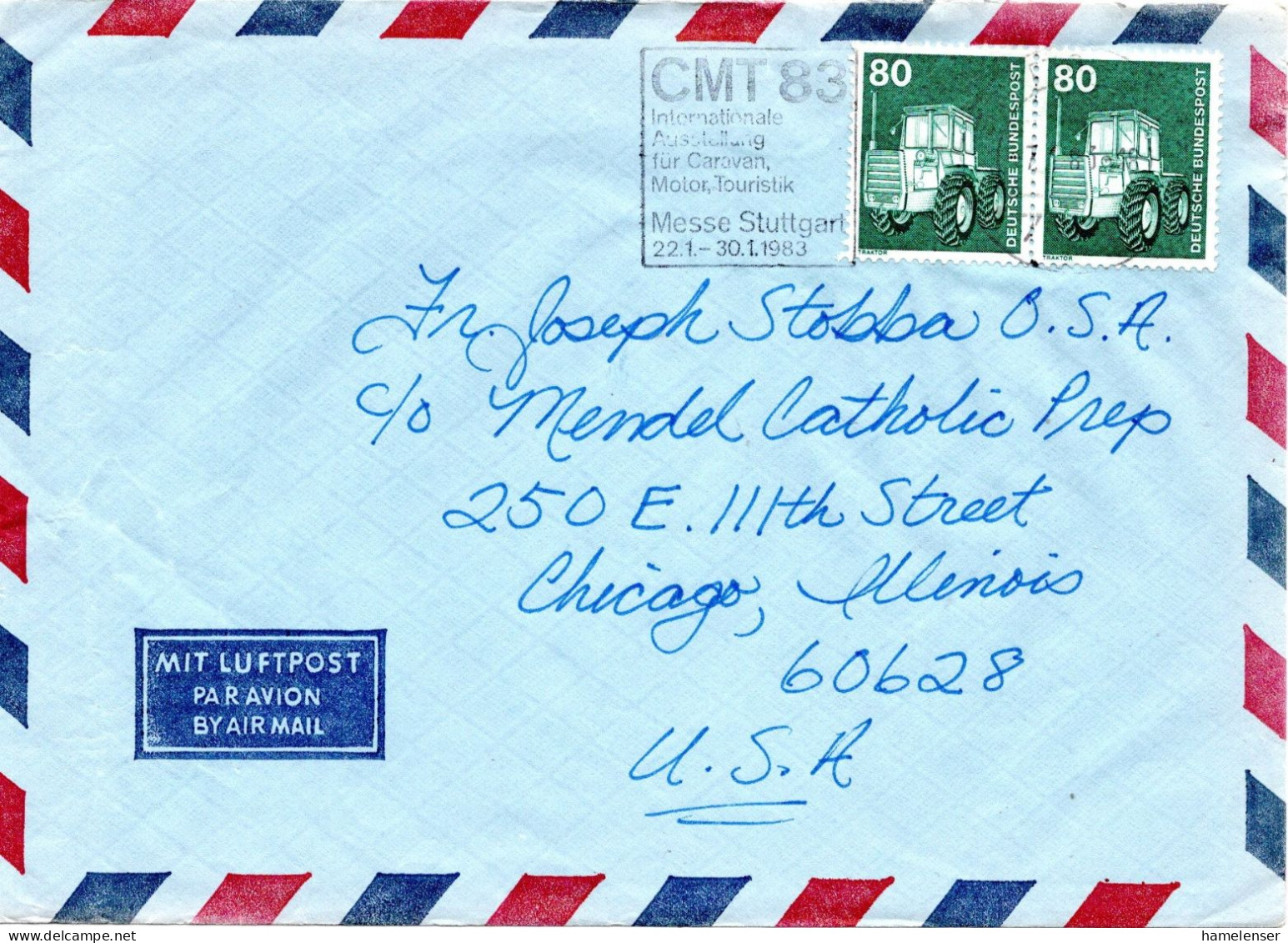 74528 - Bund - 1983 - 2@80Pfg I&T A LpBf STUTTGART - ... -> Chicago, IL (USA) - Lettres & Documents