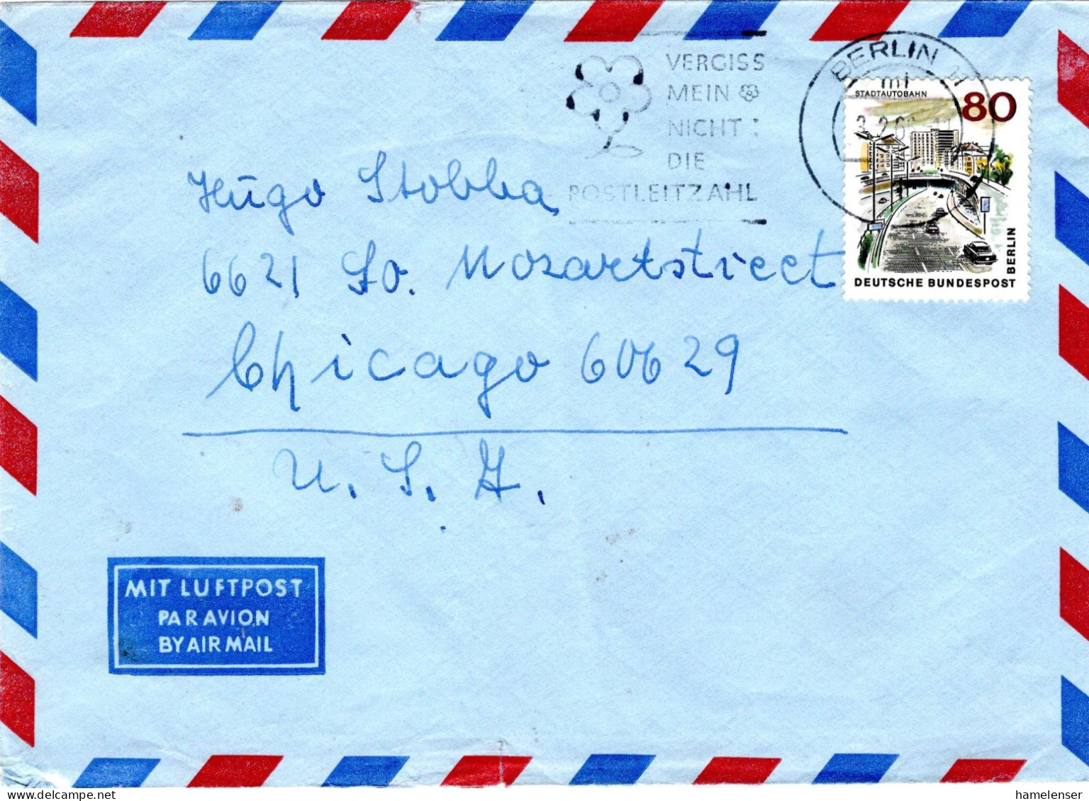 74531 - Berlin - 1966 - 80Pfg Neu-Berlin EF A LpBf BERLIN - ... -> Chicago, IL (USA) - Storia Postale