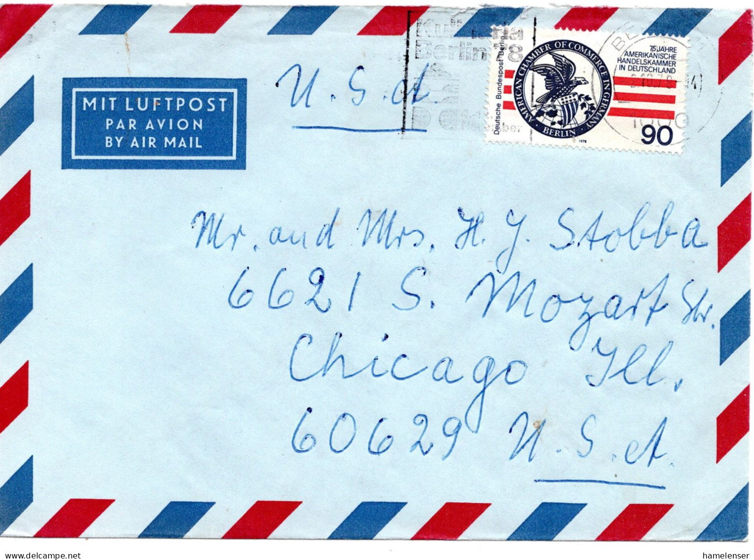 74537 - Berlin - 1978 - 90Pfg US-IHK In Deutschland EF A LpBf BERLIN - ... -> Chicago, IL (USA) - Lettres & Documents