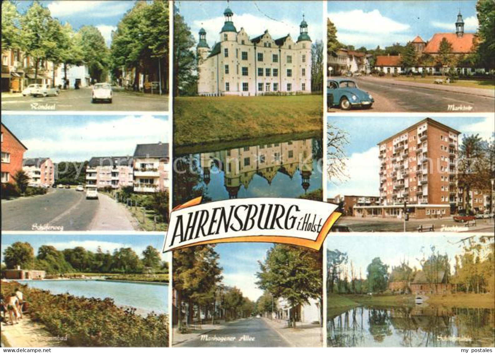 72049070 Ahrensburg Rondeel Strassenpartie Schwimmbad Allee Hochhaus Schloss Mue - Ahrensburg