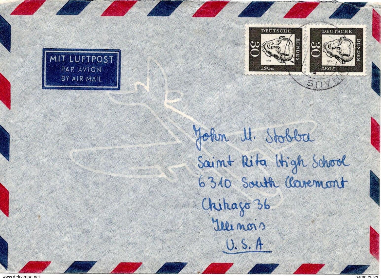 74556 - Bund - 1964 - 2@30Pfg Kant A LpBf HEILIGENHAUS -> Chicago, IL (USA) - Lettres & Documents