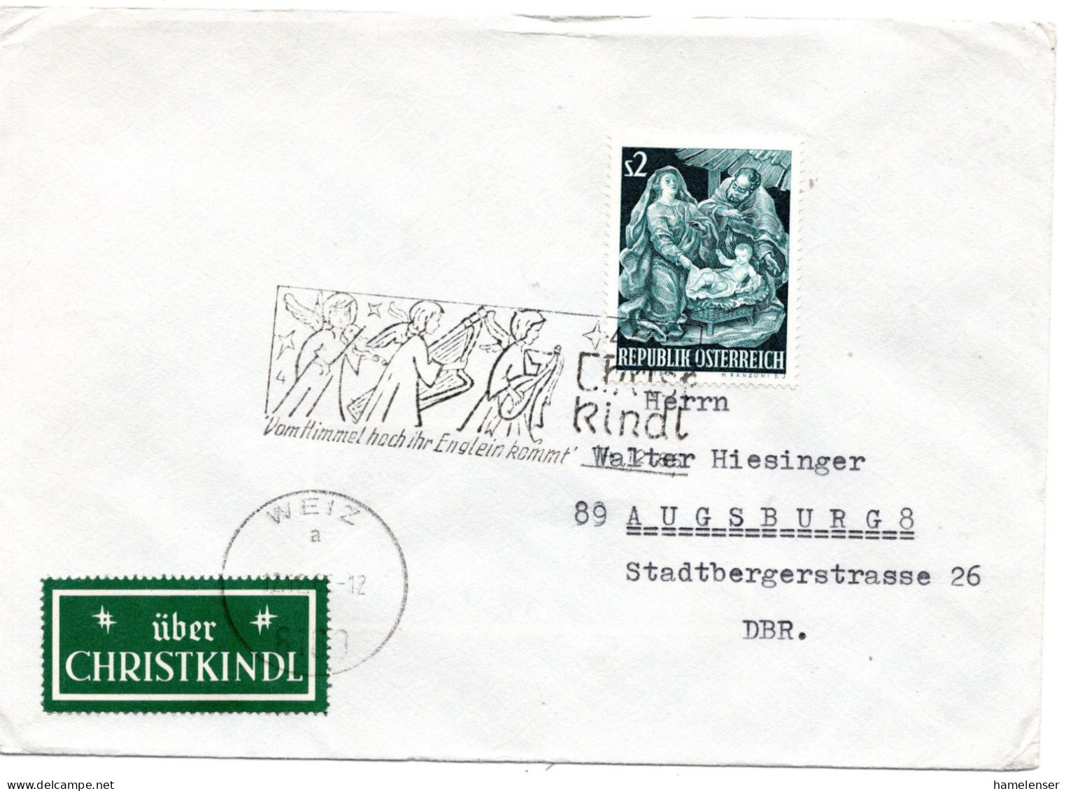 74566 - Österreich - 1966 - S2 Weihnachten '66 EF A Bf WEIZ -> CHRISTKINDL -> Westdeutschland - Noël