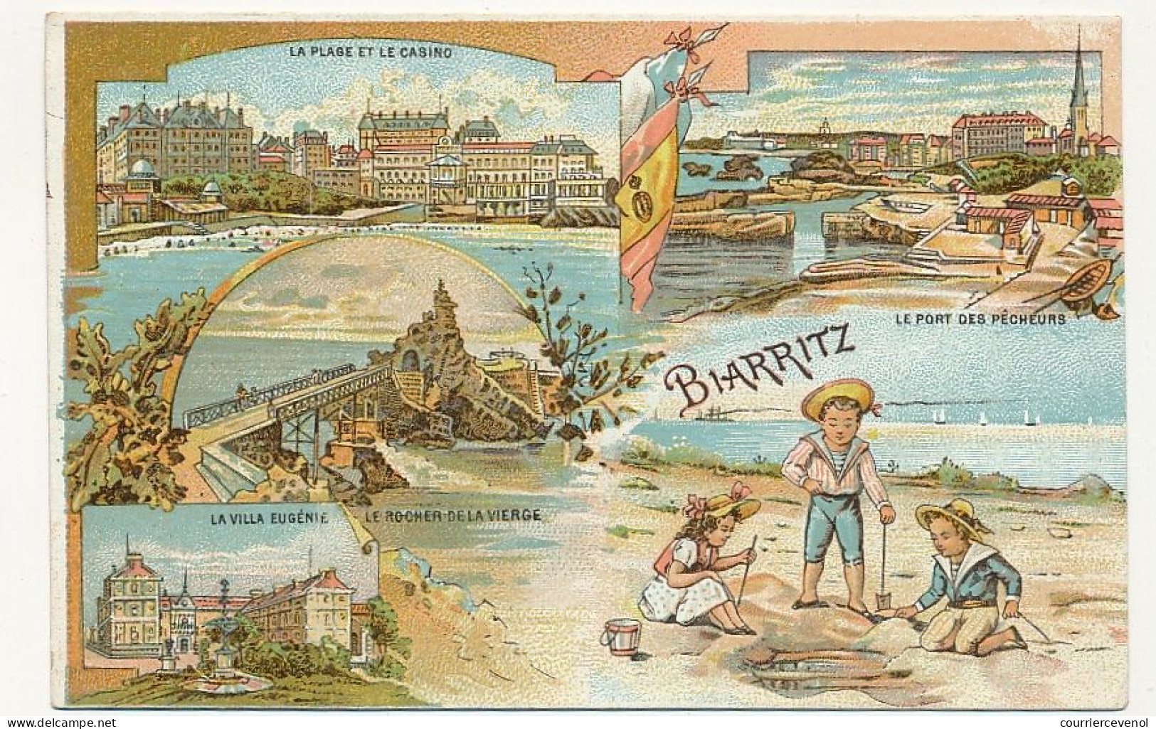 CPA - BIARRITZ (Pyrénées Atlantiques) - Multi-vues, Dessin Type Grüss - Au Dos, Repiquage Publicitaire MALT KNEIPP - Biarritz