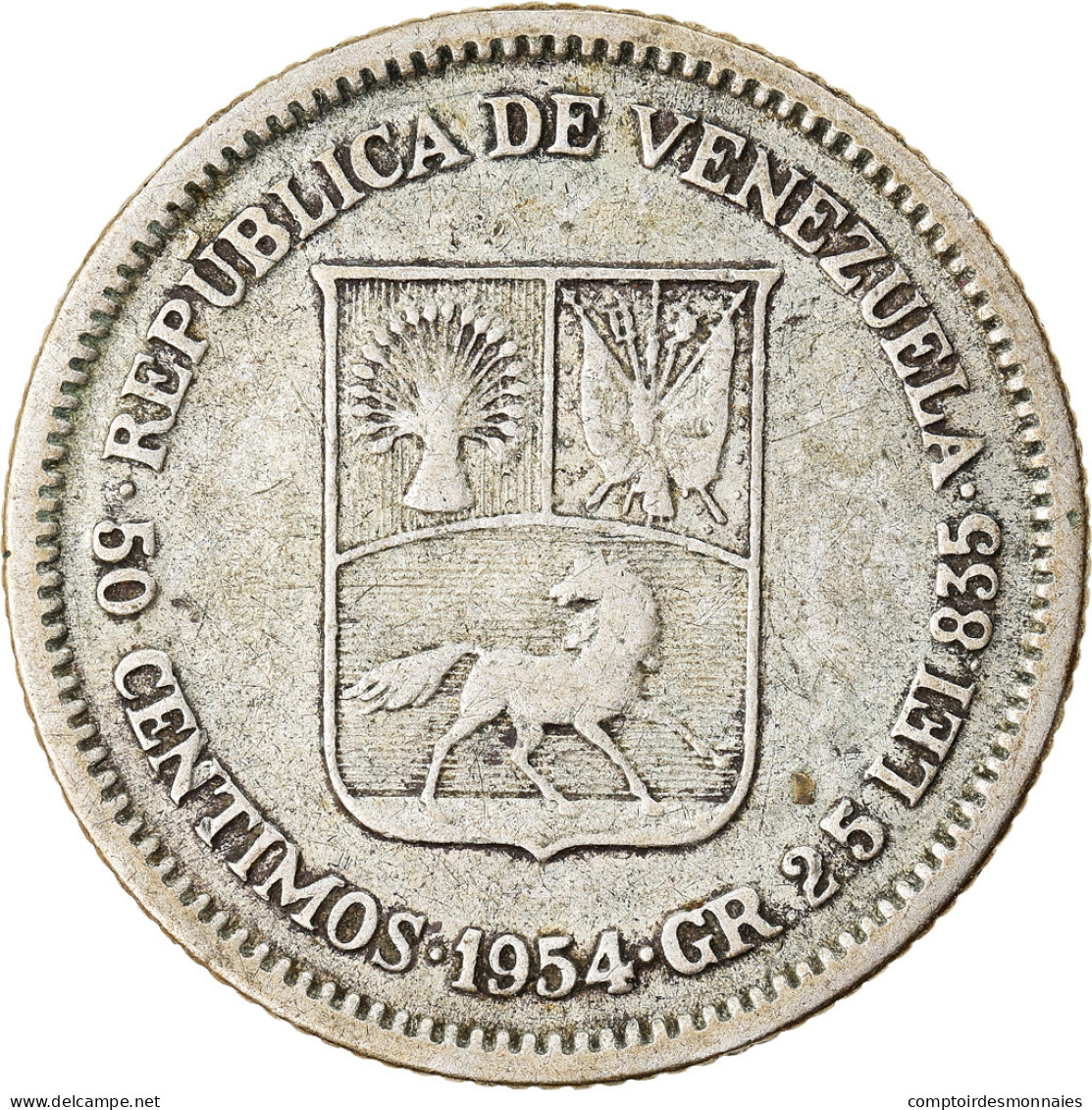 Monnaie, Venezuela, 50 Centimos, 1954, Philadelphie, TTB, Argent, KM:36 - Venezuela