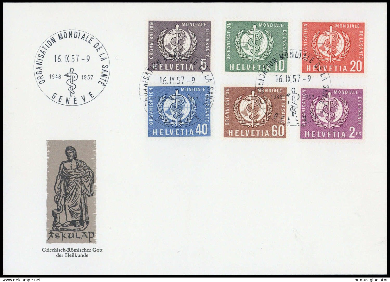 1957, Schweiz Weltgesundheitsorganisation OMS, 26-31, FDC - Service