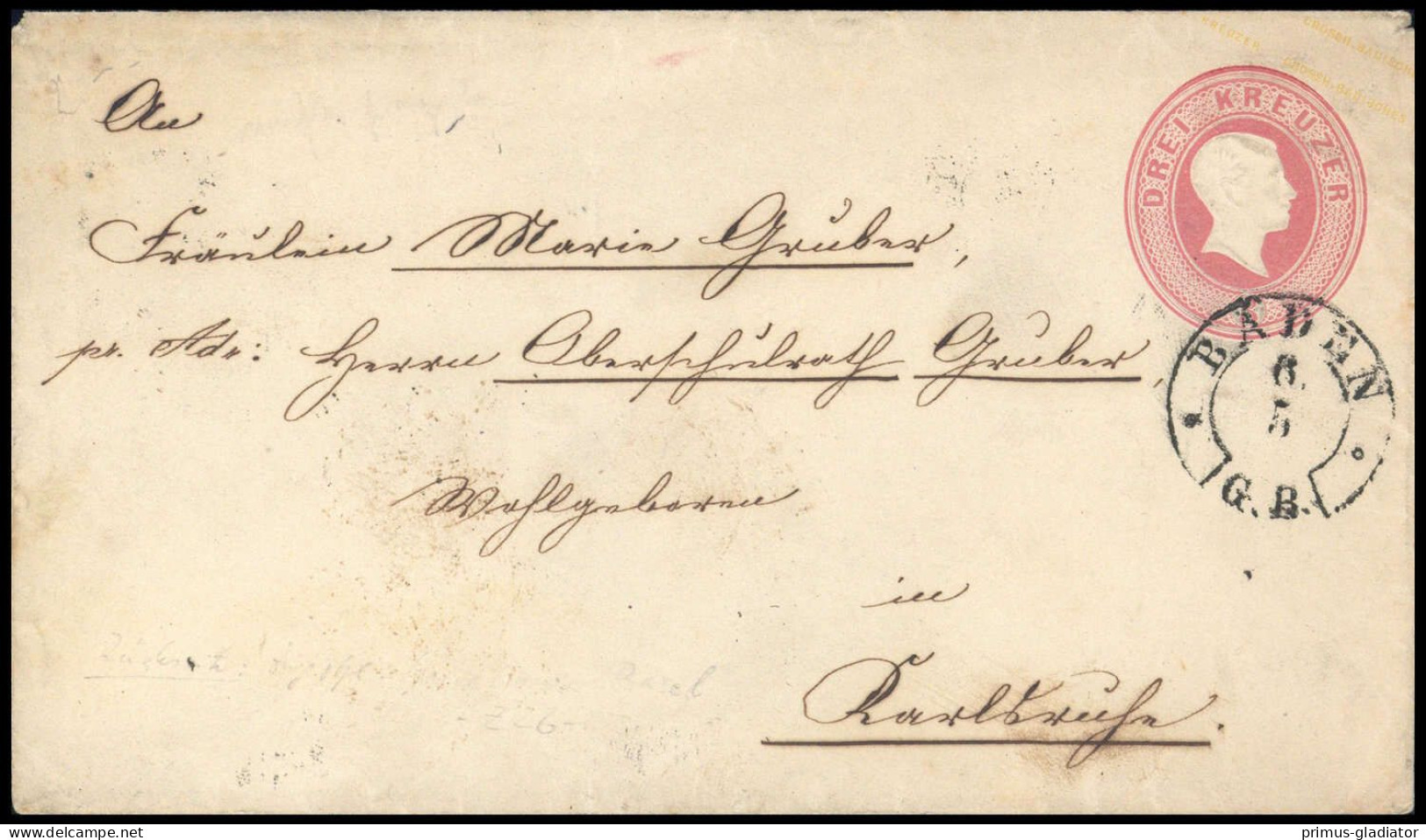 1863, Altdeutschland Baden, U 9 A, Brief - Enteros Postales