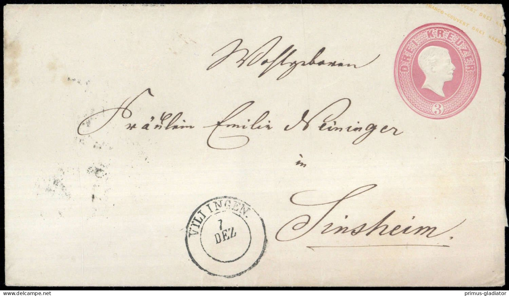 1863, Altdeutschland Baden, U 9 A, Brief - Ganzsachen