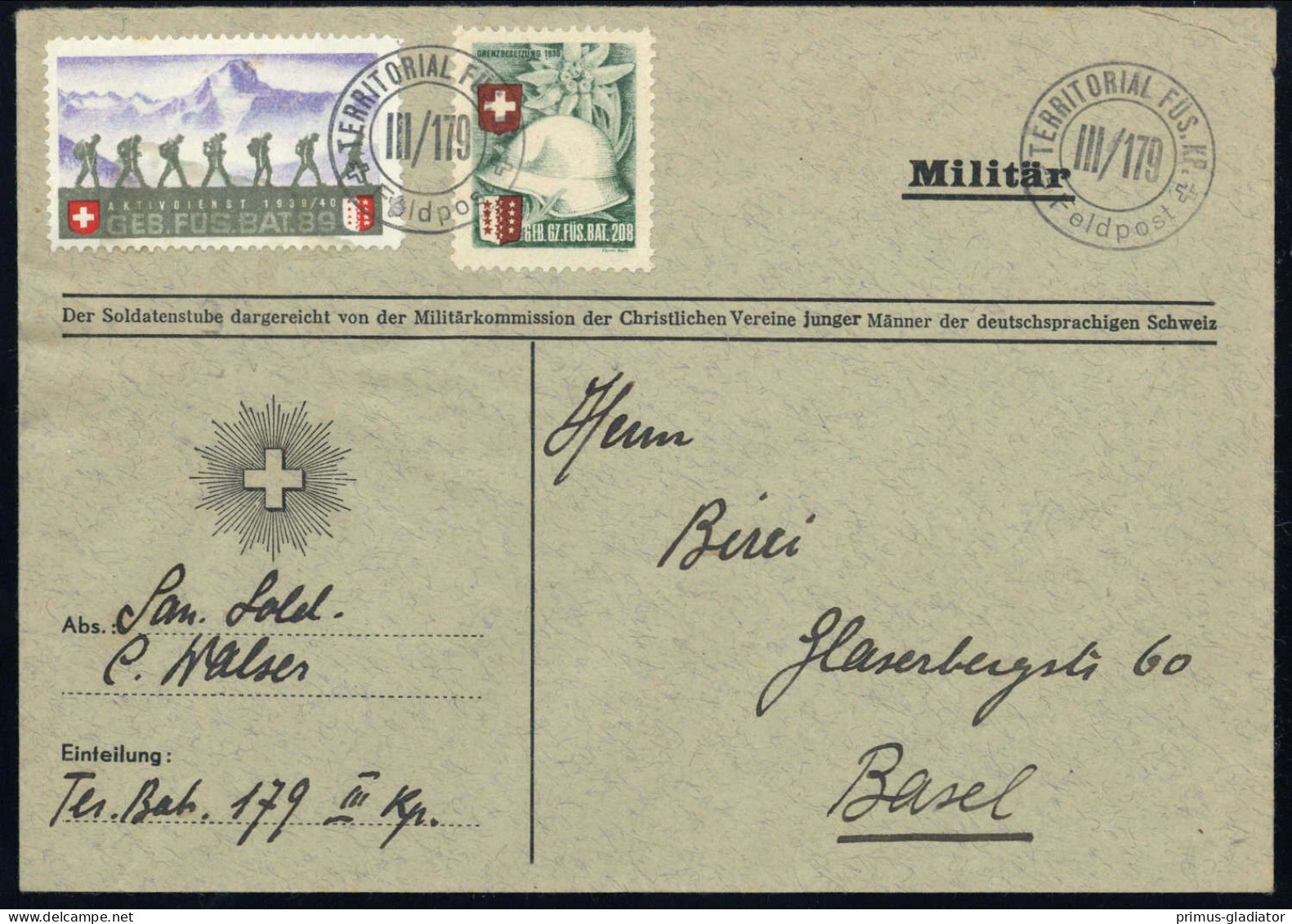 1939, Schweiz Soldatenmarken, Brief - Labels