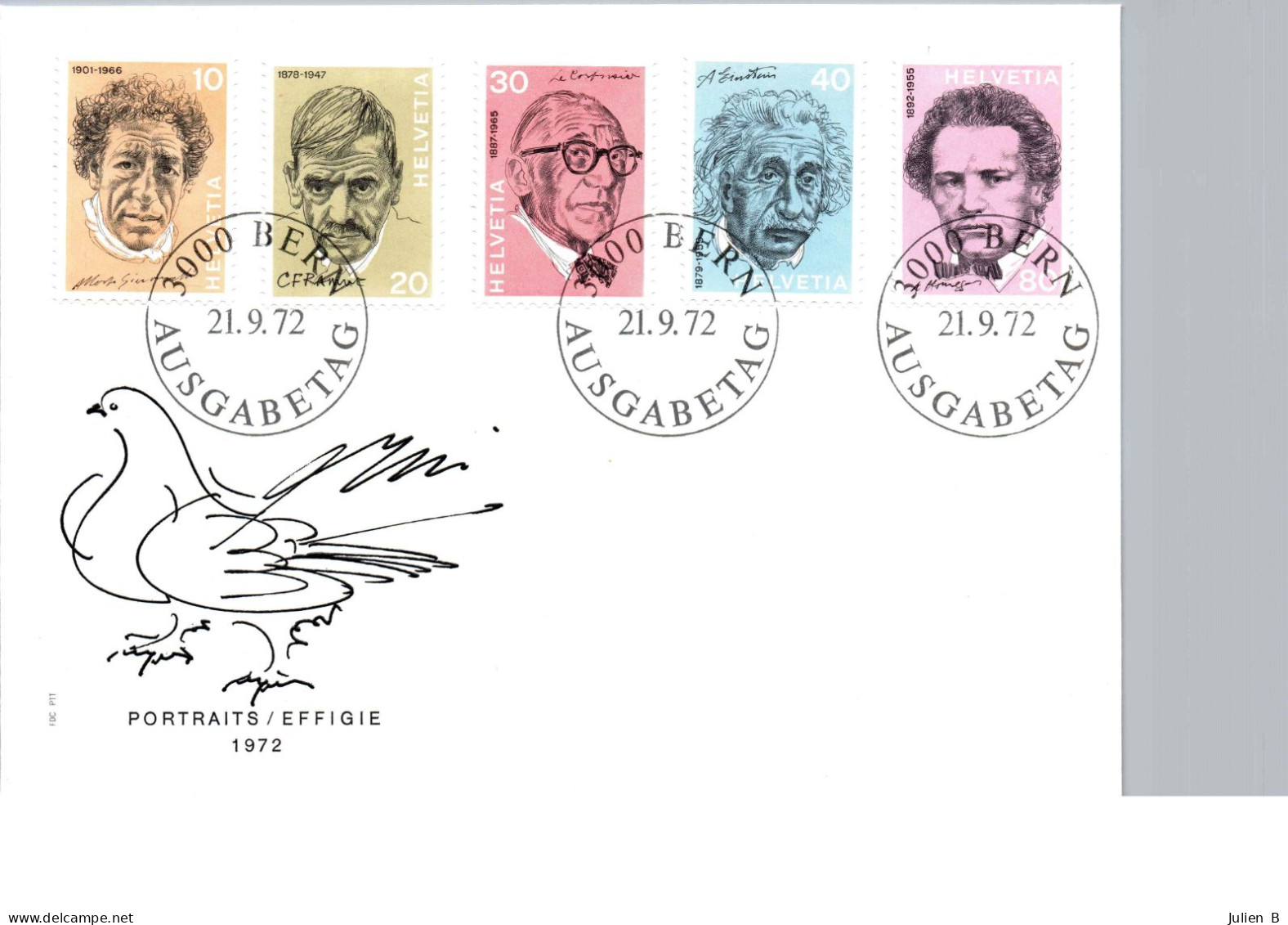 Enveloppe Suisse, Bern, 21-09-1972, Portrait Effigie - Albert Einstein