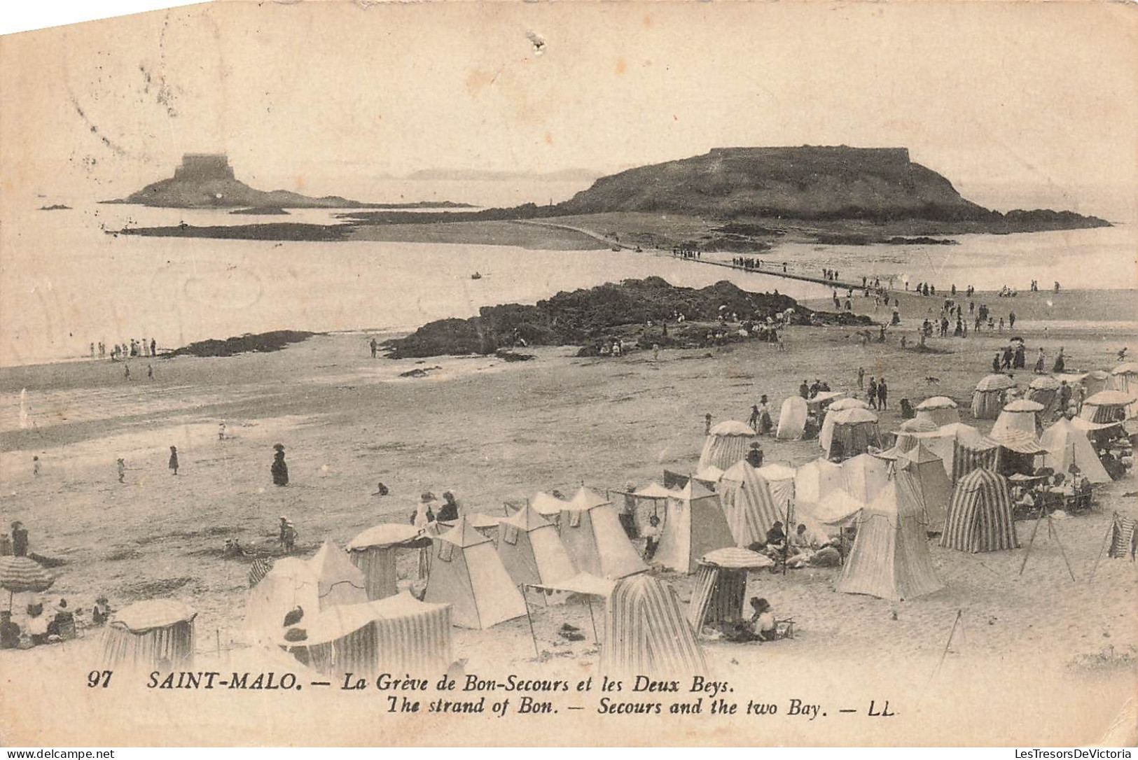 FRANCE - Saint Malo - La Grève  De Bon Secours Et Les Deux Beys - LL - Tentes - Carte Postale Ancienne - Saint Malo