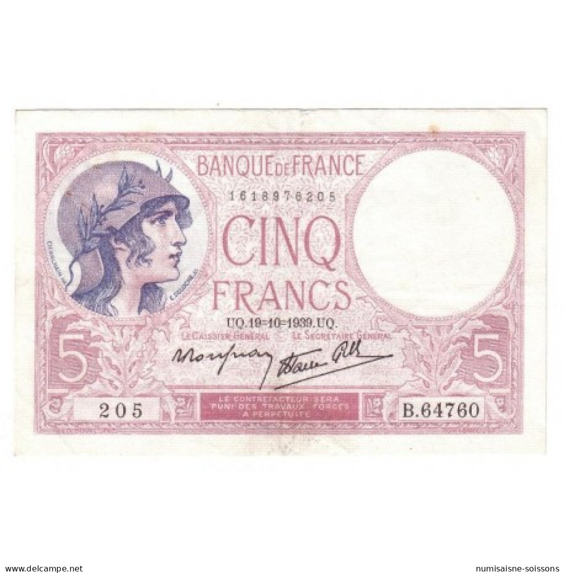 FAY 04/12 - 5 FRANCS VIOLET - 19/10/1939 - SUPERBE - PICK 83 - 5 F 1917-1940 ''Violet''