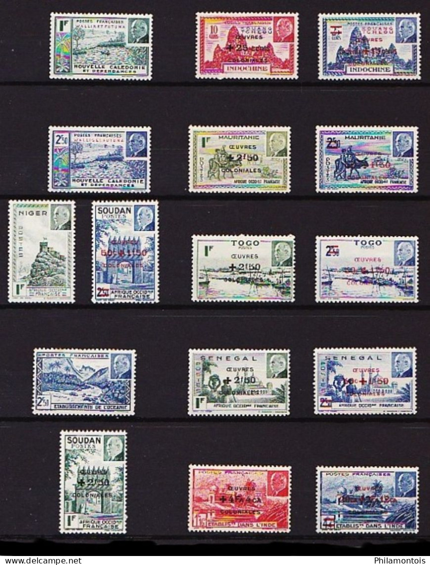 GRANDES SERIES COLONIALES - Lot de timbres de diverses séries - Neufs et Oblitérés - Tous états.