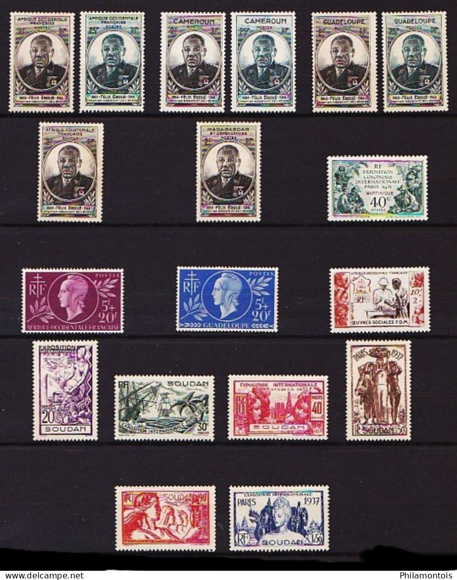 GRANDES SERIES COLONIALES - Lot de timbres de diverses séries - Neufs et Oblitérés - Tous états.