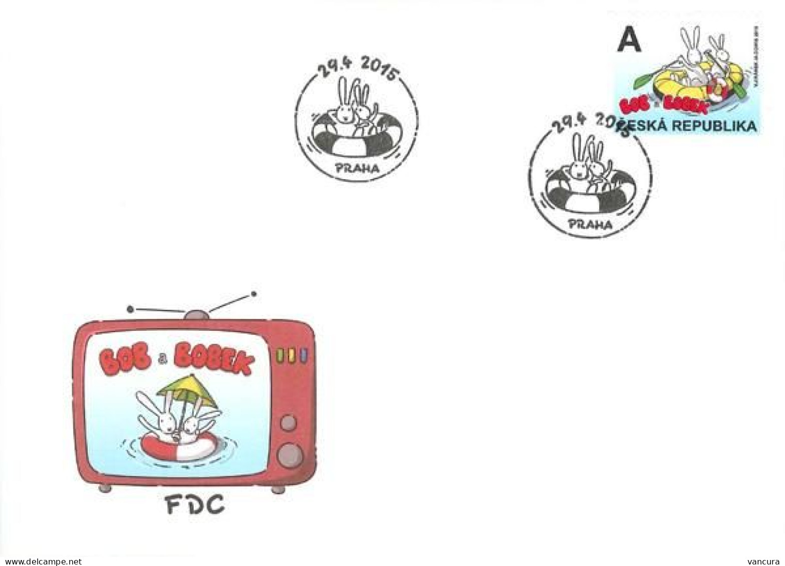 FDC 846-7 Czech Republic, Bob And Bobek, Mascots Of The Ice-Hockey Championship 2015 Also In Cartoon Series - Jockey (sobre Hielo)