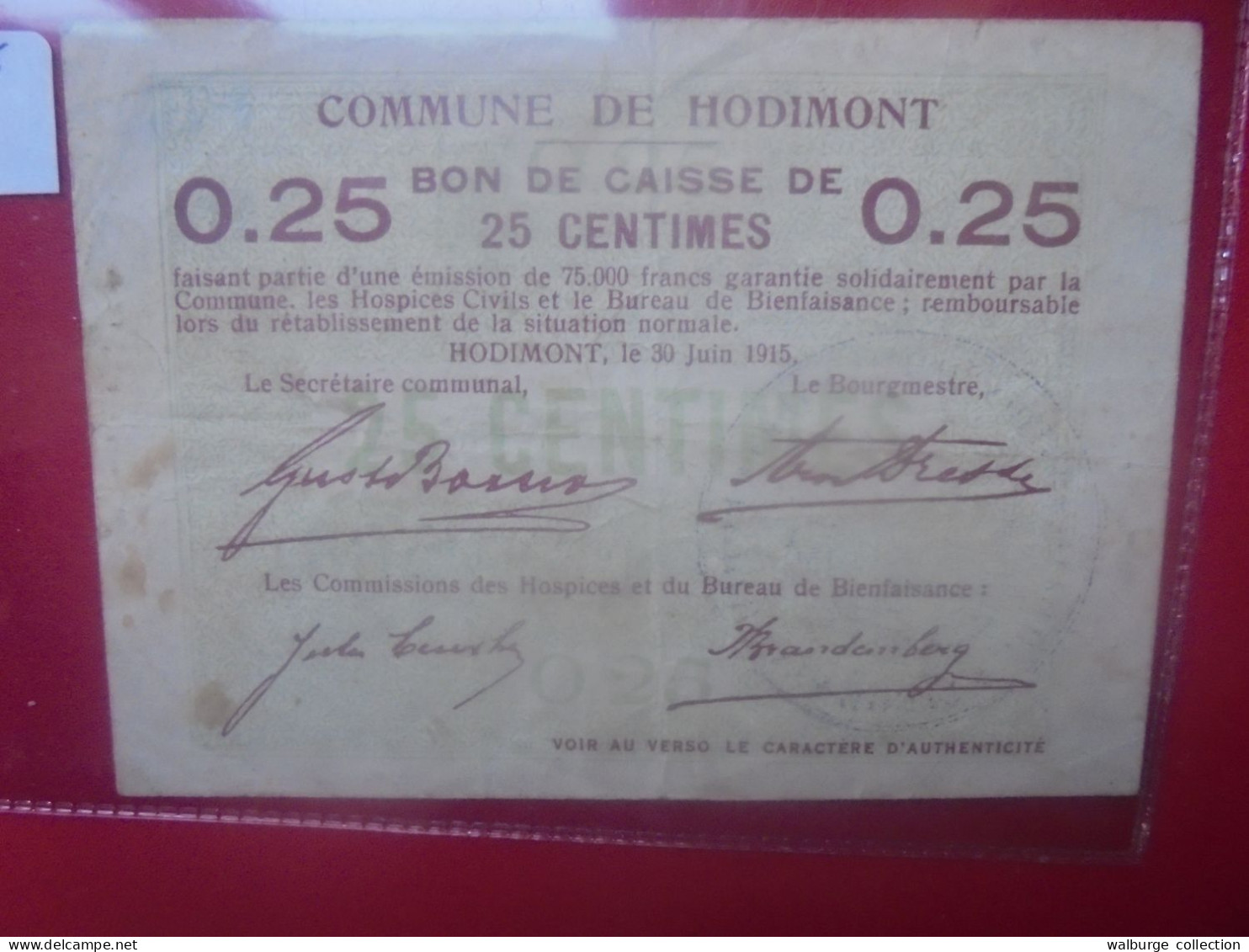 HODIMONT 25 Centimes 1915 Circuler (B.32) - Collections