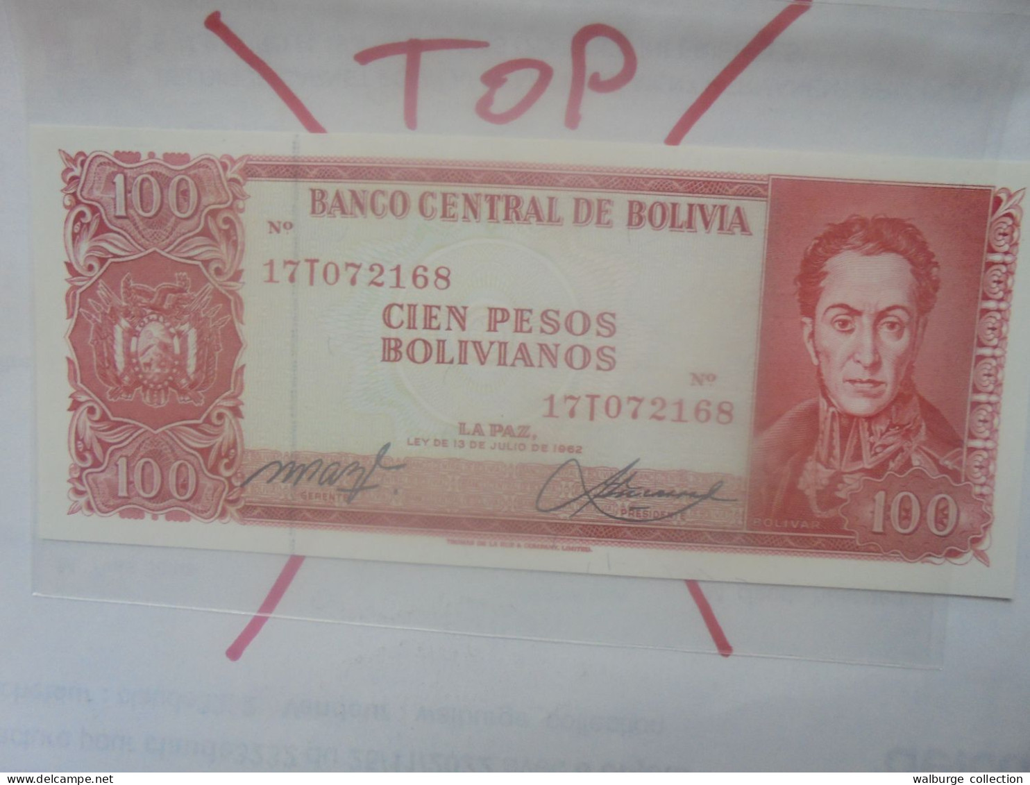 BOLIVIE 100 BOLIVIANOS 1962(83) Neuf (B.32) - Bolivië