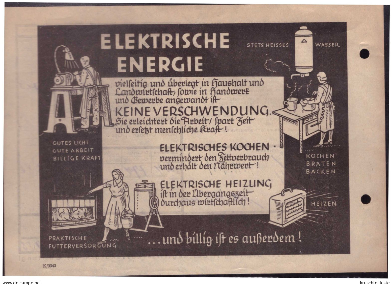 Dt- Reich (023636) Werbezudruck Auf Stromrechnung Oktober 1940 - Elektriciteit En Gas