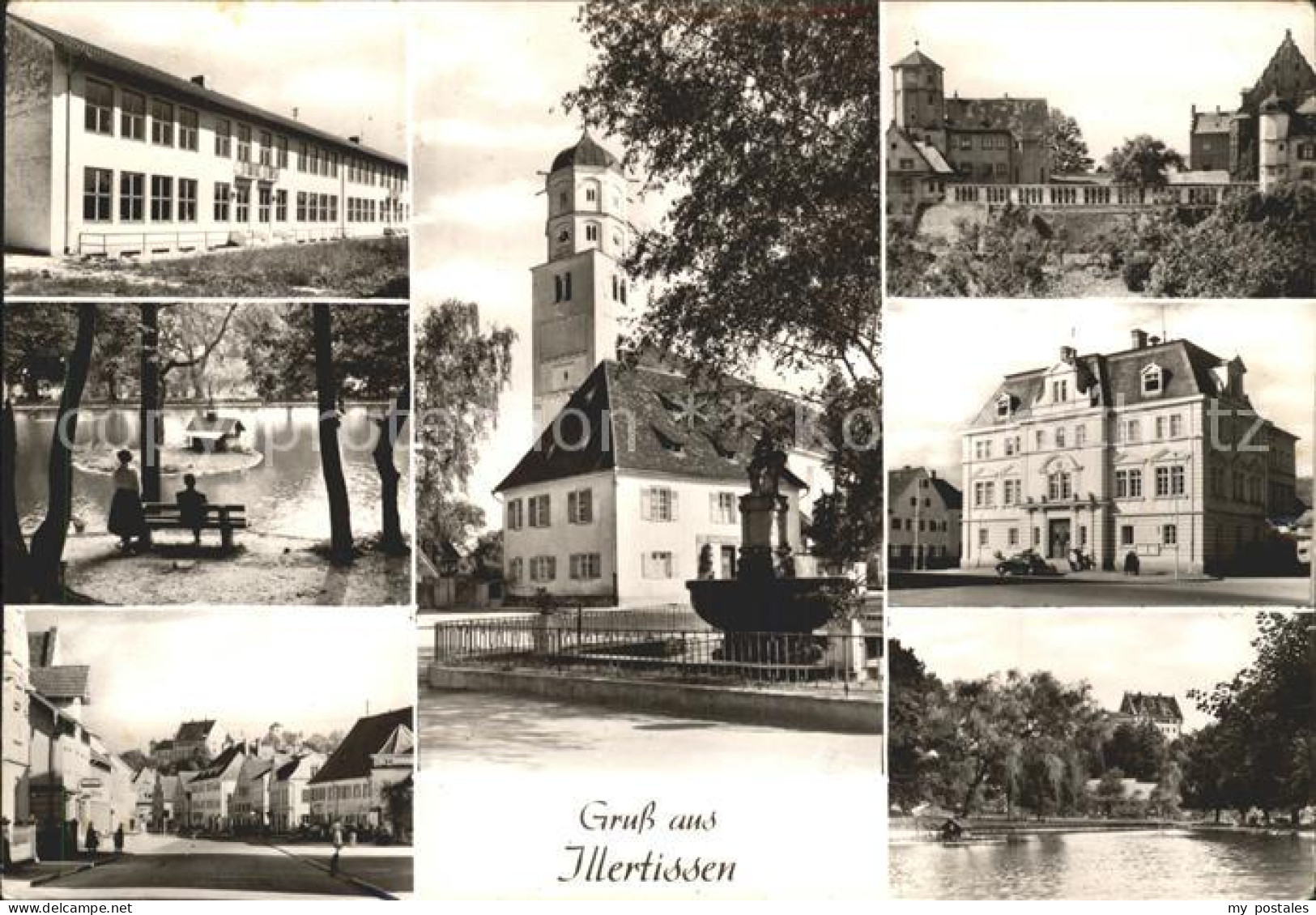 41969906 Illertissen Teilansichten Kirche Brunnen Schwanenteich Strassenpartie I - Illertissen