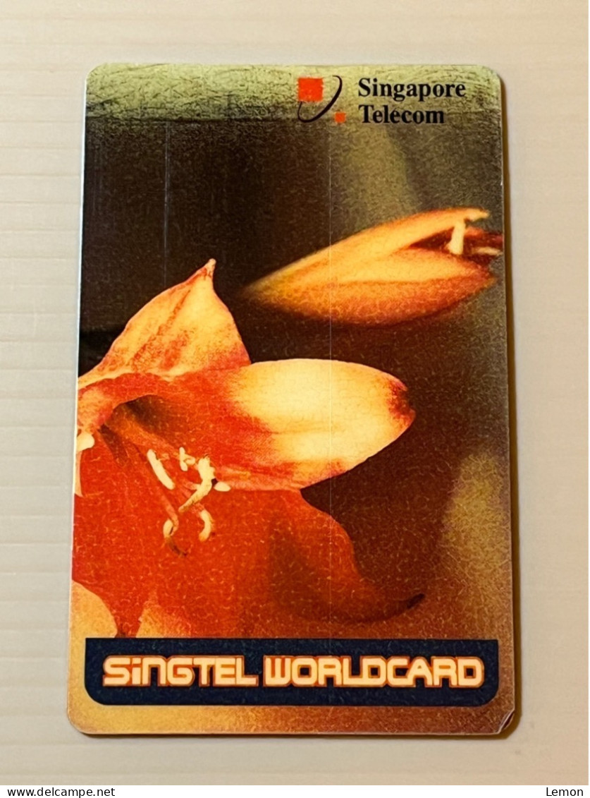 Singapore Singtel Worldcard Phonecard, ORCHID, 1 Used Card - Singapour