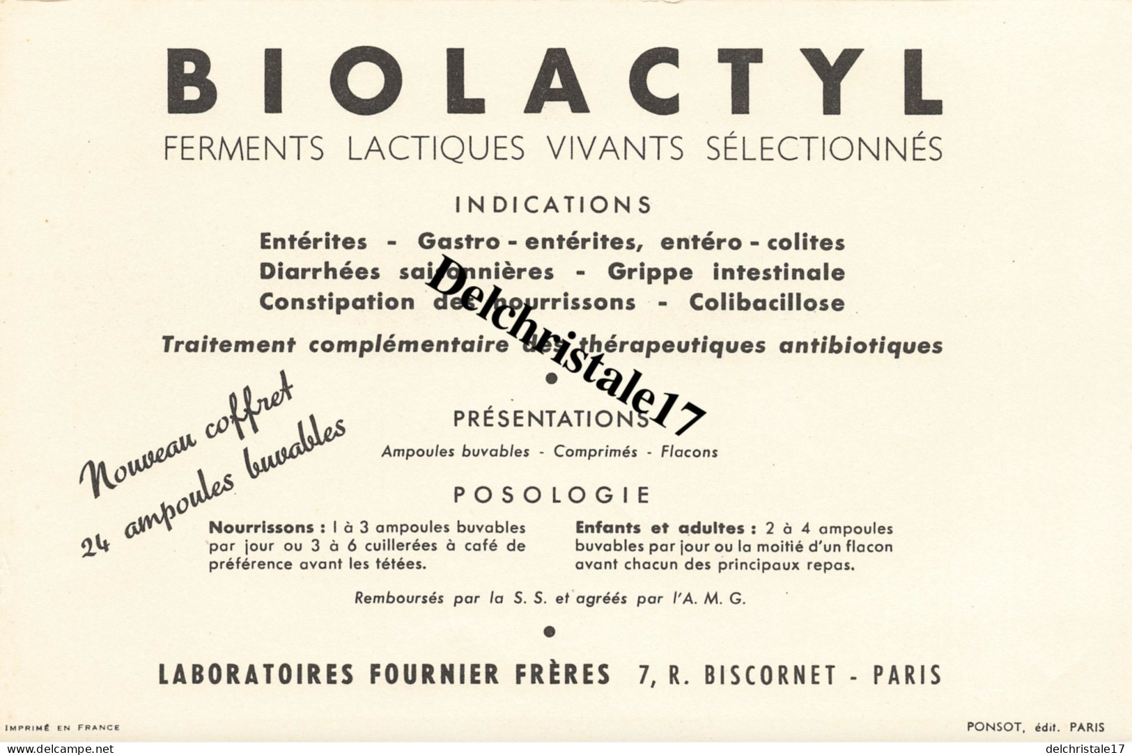 BUVARD 0005 PUBLICITÉ BIOLACTYL - LABORATOIRES FOURNIER FRÈRES PARIS - ILLUSTRATION HORBER THÈME CHIEN GRIFFON KORTHALS - Produits Pharmaceutiques
