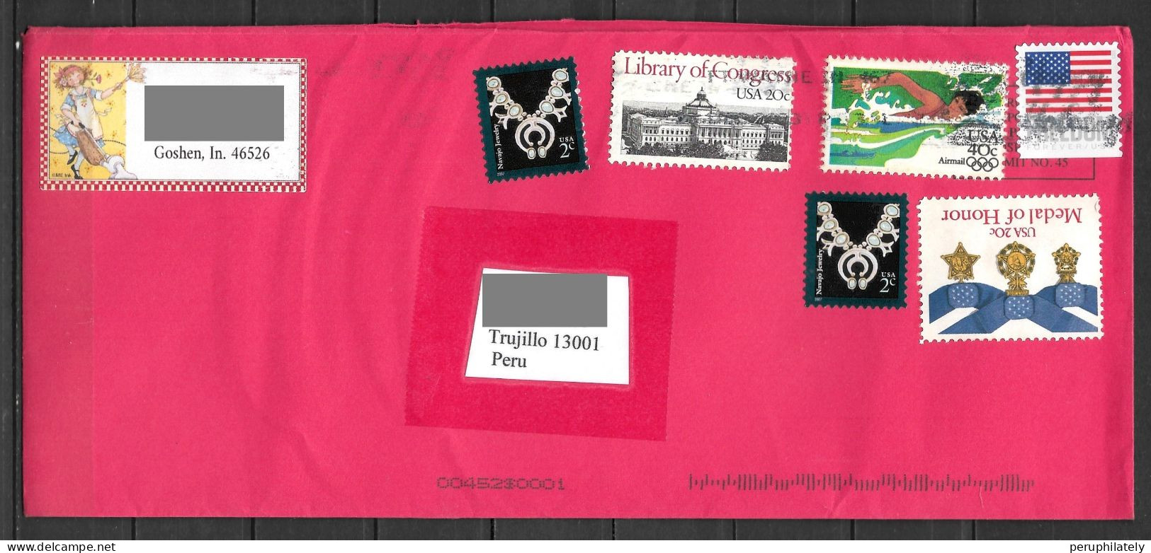 US Cover With Congress , Swimming & Flags Stamps Sent To Peru - Briefe U. Dokumente