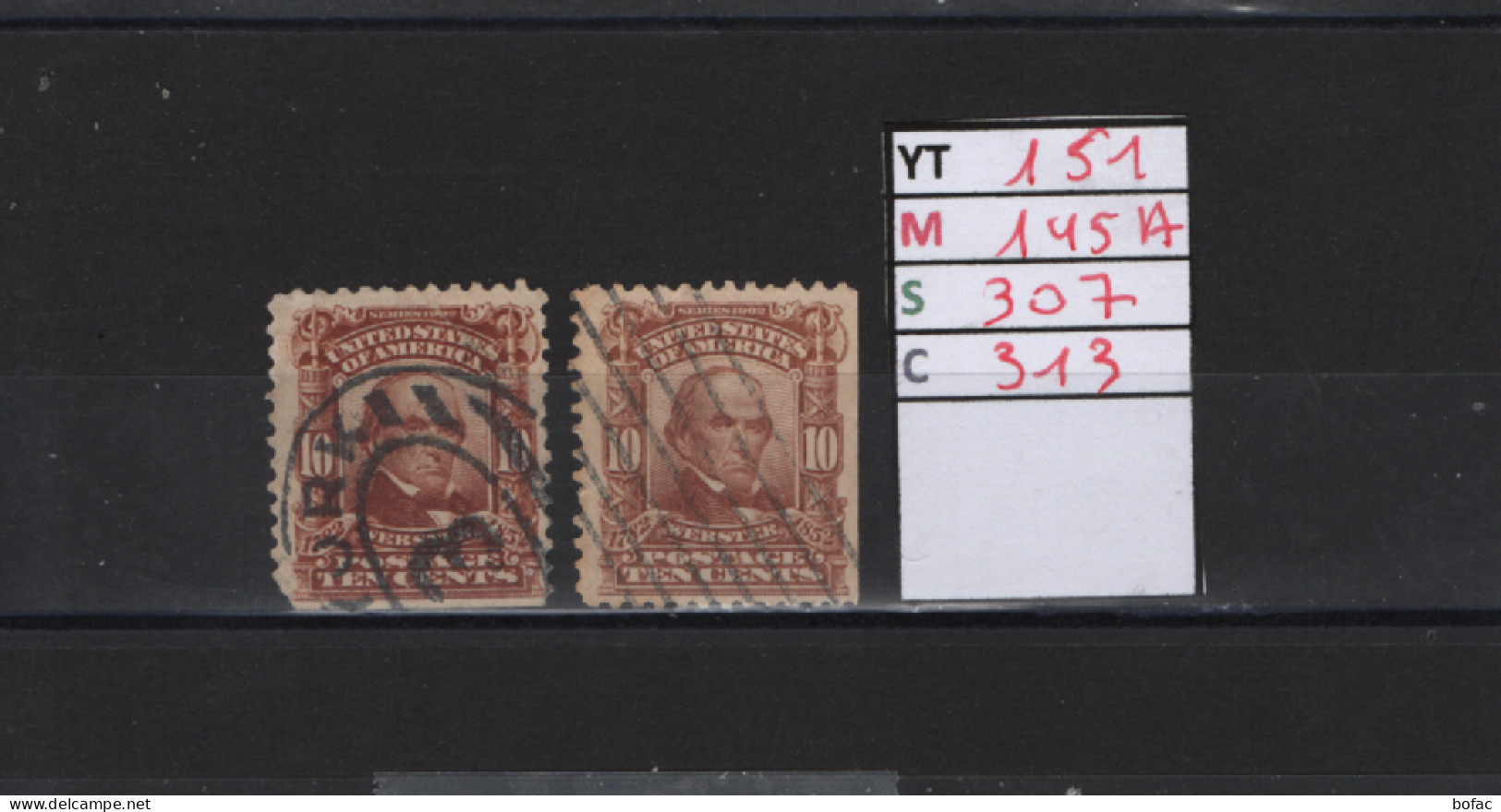 PRIX FIXE Obl  151 YT 145A  MIC 307 SCOT 313 GIB D. Webster 1902 1903 Etats Unis 58/04 Dentelée 3 Cotés 2 Teintes - Used Stamps