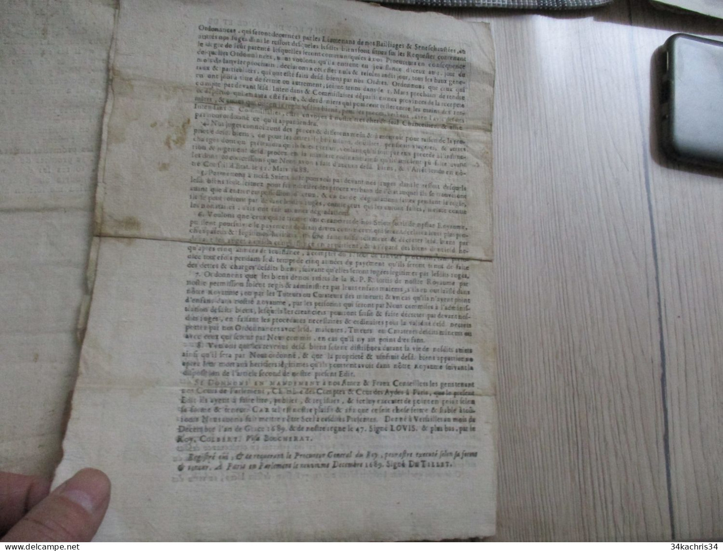 L11 Protestantisme Luther Edit Du Roy 1689 Portant Sur Les Héritiers Des Religionnaires Fugitifs ....en L'état - Decrees & Laws