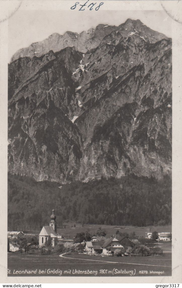 E3868) ST. LEONHARD Bei GRÖDIG Mit Untersberg - Salzburg - Schöne S/W FOTO AK - Häuser Straße Kirche - Grödig