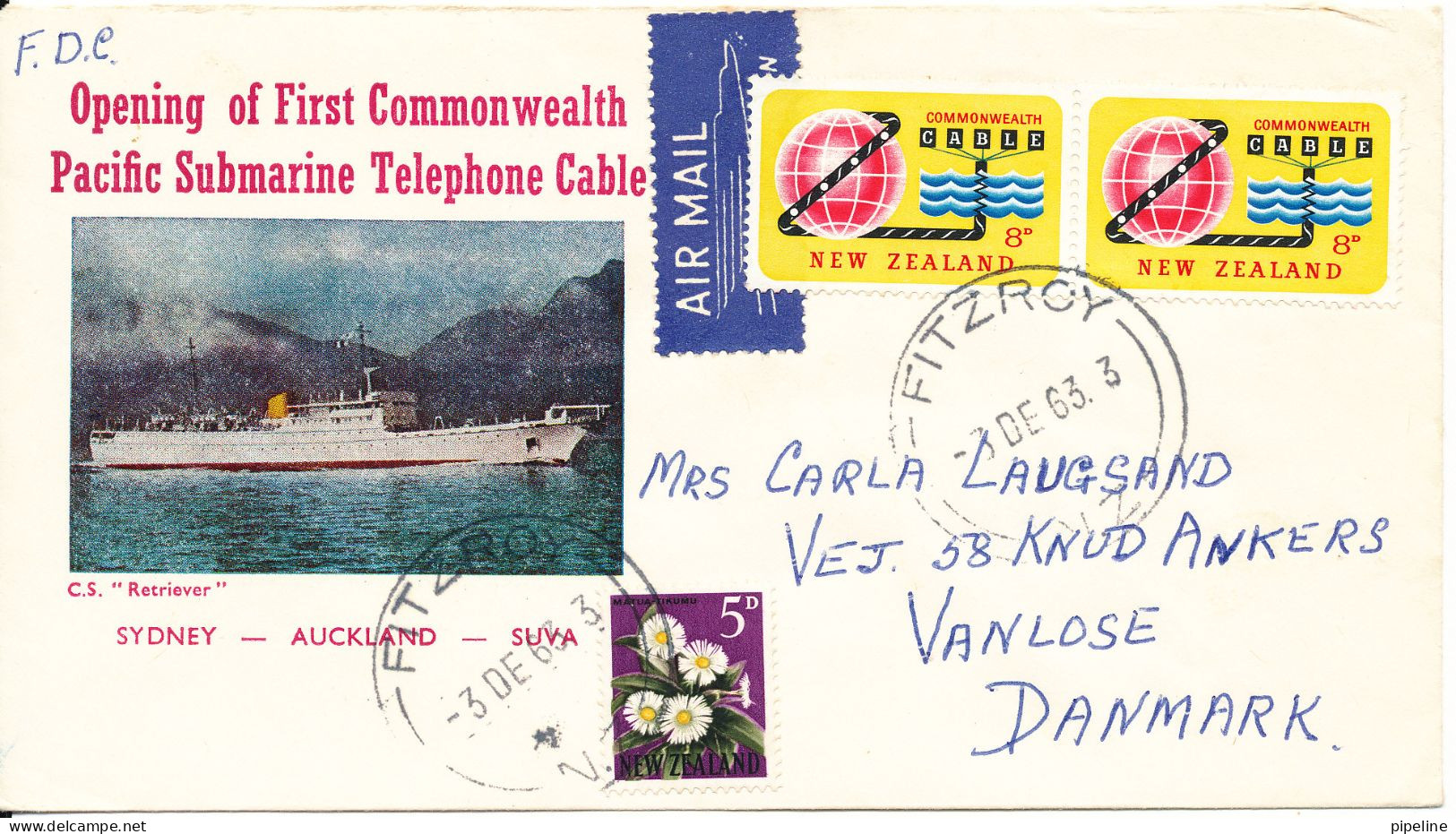 New Zealand FDC 3-12-1963 Opening Of First Commonwealth Pacific Submarine Telephone Cabel Sydney - Auckland - Suva - FDC