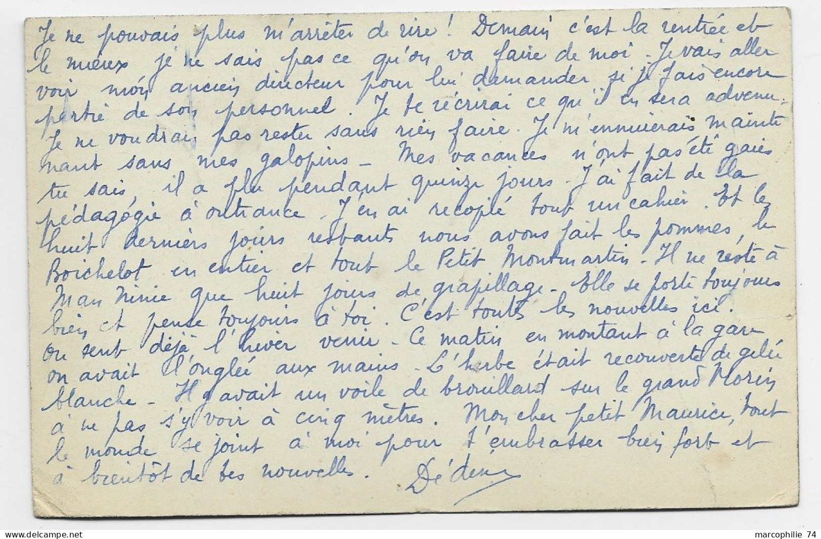 FRANCE CARTE SEINE 30.9.1940 ADRESSEE CAMP INTERNEMENT DE WALD CANTON ZURICH SUISSE + FELPOST - Poststempel