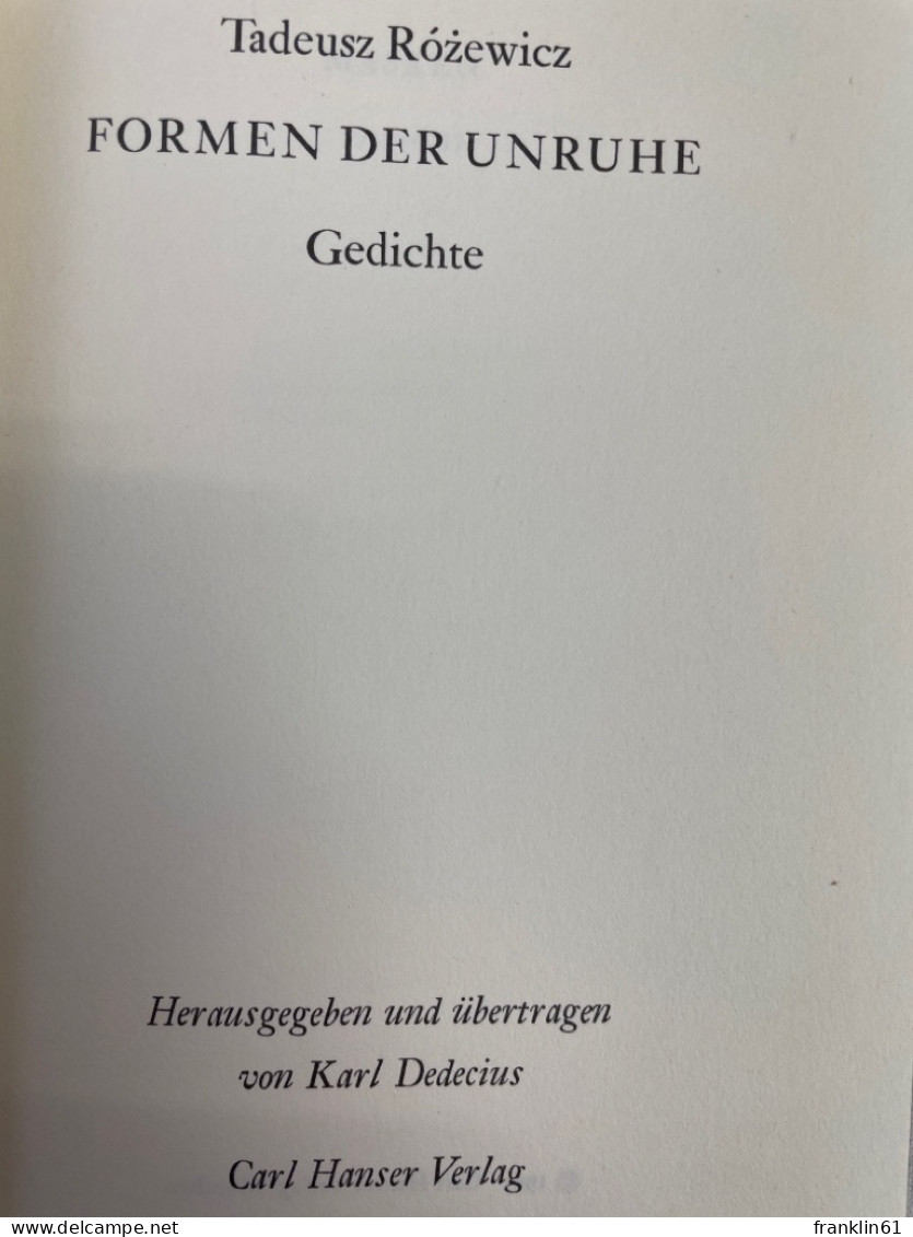 Formen Der Unruhe : Gedichte. - Poesía & Ensayos