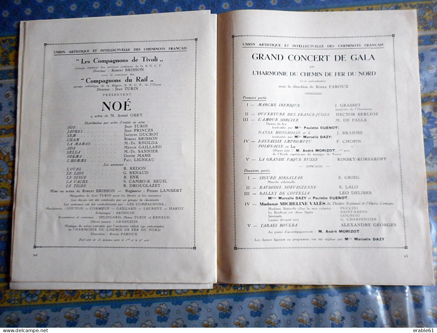 PROGRAMME LES ARTISTES CHEMINOTS FRANCAIS TOURNEE BELGIQUE 1947 LES COMPAGNONS DE TIVOLI NOE D APRES OBEY - Eisenbahnverkehr