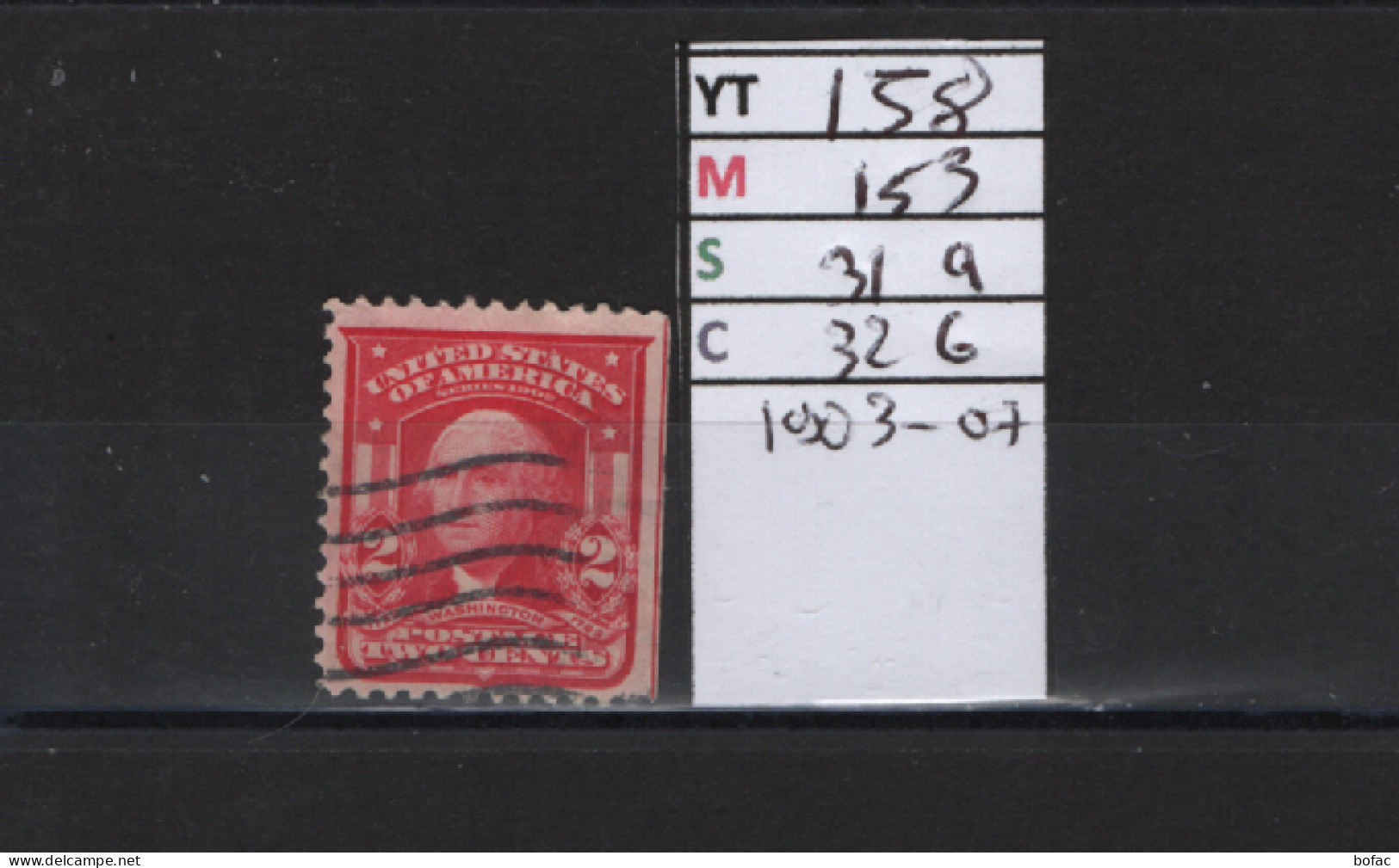 PRIX FIXE Obl  158 YT 153 MIC 319 SCO 326 GIB Washington  1903-07 Etats Unis 58/05  Dentelée 3 Cotés - Used Stamps