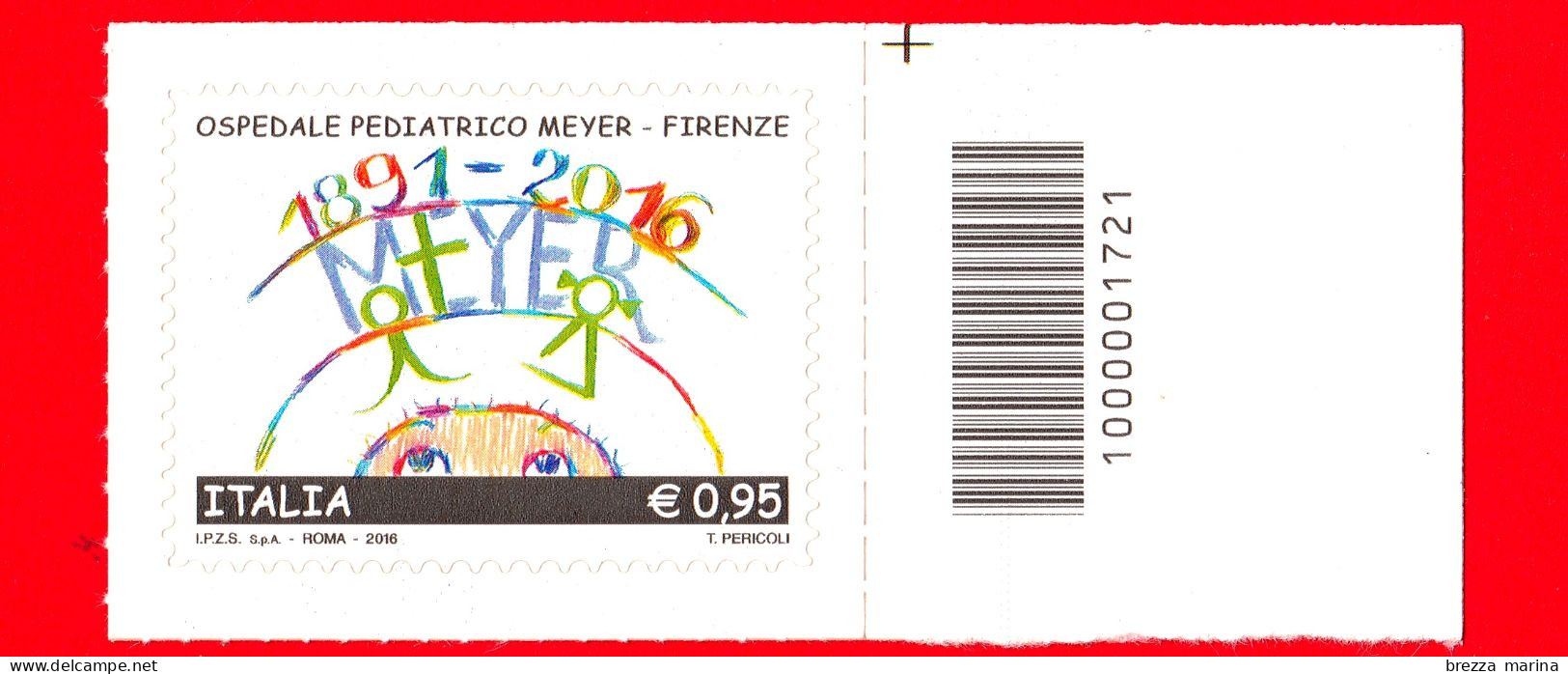 Nuovo - ITALIA - 2016 - 125 Anni Dell'Ospedale Pediatrico Meyer In Firenze - 0,95 € - Cod. A Barre 1721 - Code-barres