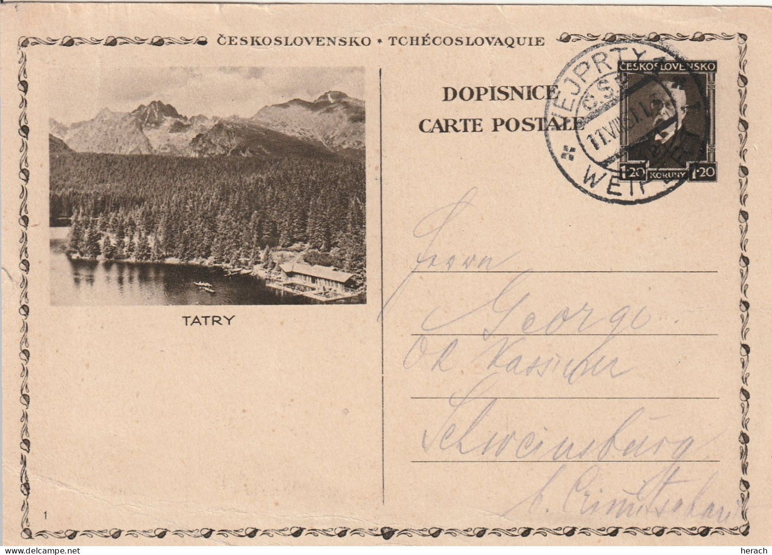 Tchécoslovaquie Entier Postal  Illustré 1931 - Cartes Postales