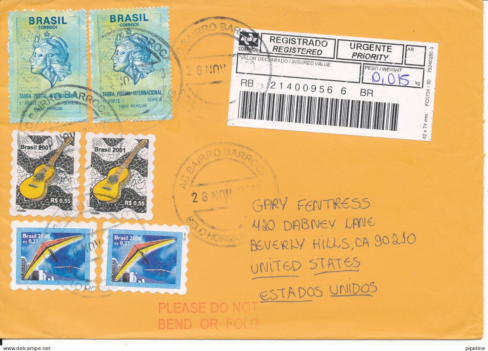 Brazil Registered Cover Sent To USA 26-11-2003 With Topic Stamps - Brieven En Documenten