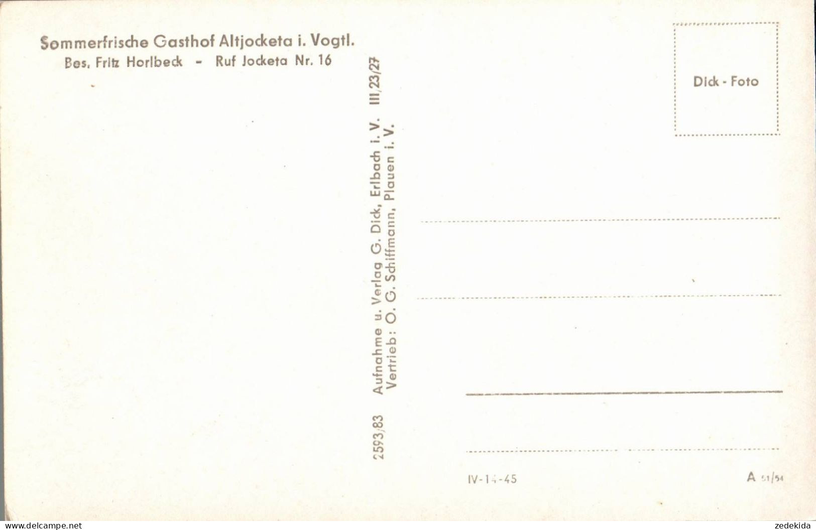 G6424 - Jocketa Gasthof Gaststätte Altjocketa - Vogtländische Schweiz Vogtland - Verlag G. Dick - Poehl