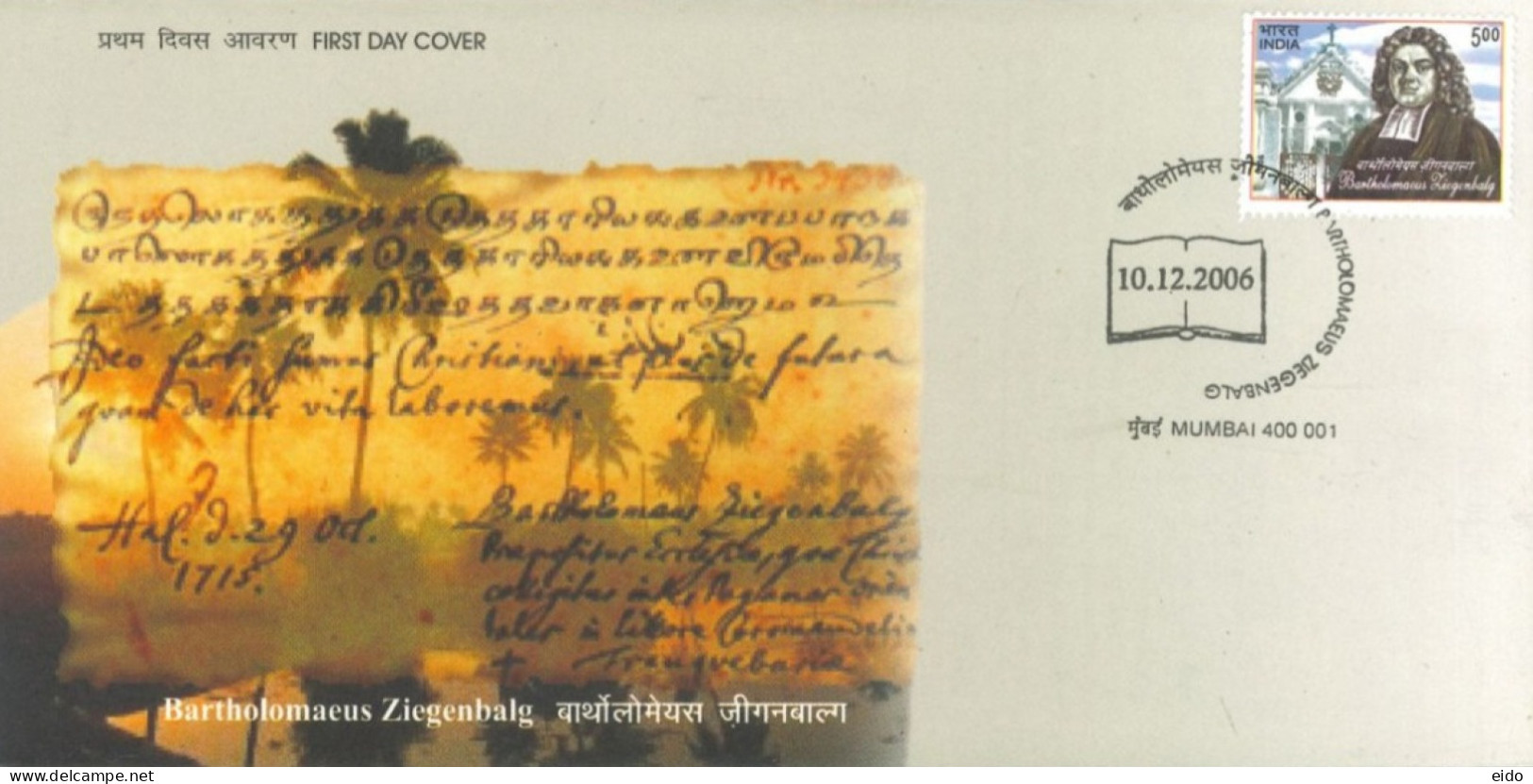 INDIA - 2006 - FDC STAMP OF BARTHOLOMAEUS ZIEGENBALG. - Cartas & Documentos