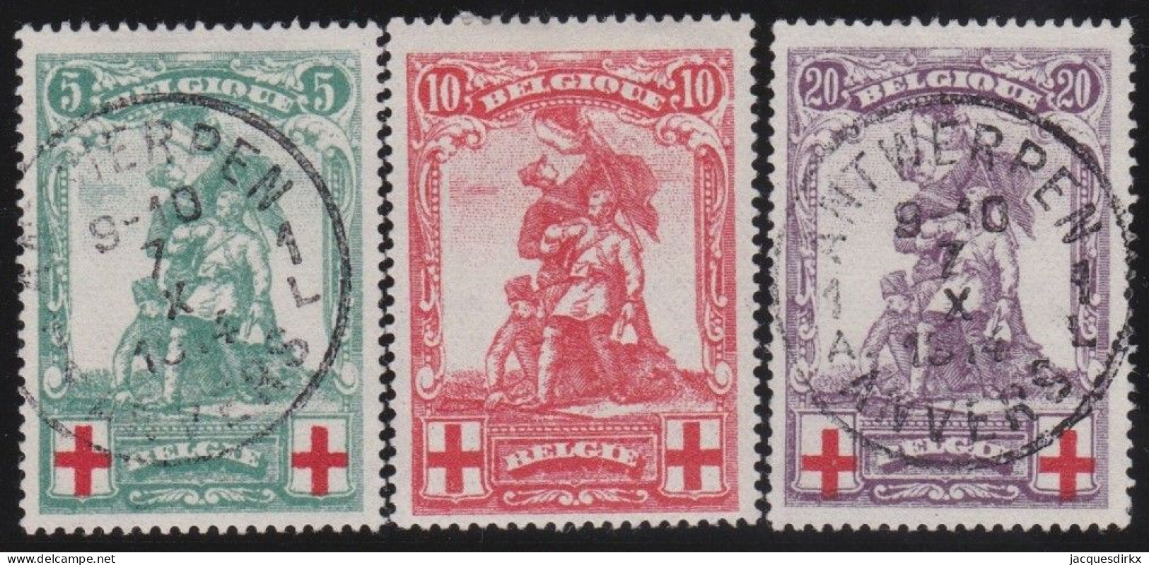 Belgie  .   OBP   .    126/128     .  O  (127: *)    .  Gestempeld   .   /   .    Oblitéré - 1914-1915 Croix-Rouge