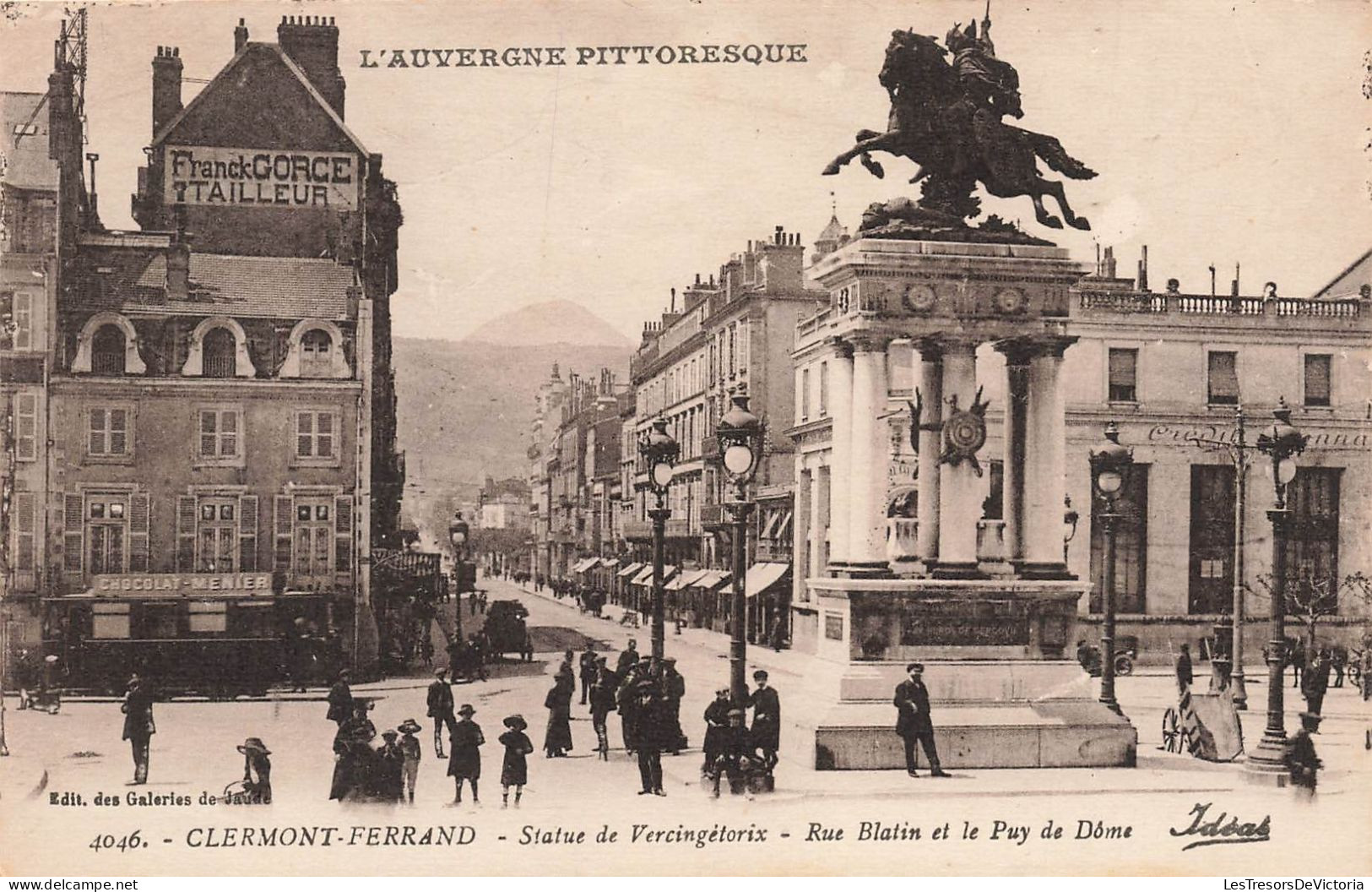 FRANCE - Clermont Ferrand - Statue De Vercingétorix - Rue Blatin Et Le Puy De Dôme - Animé - Carte Postale Ancienne - Clermont Ferrand