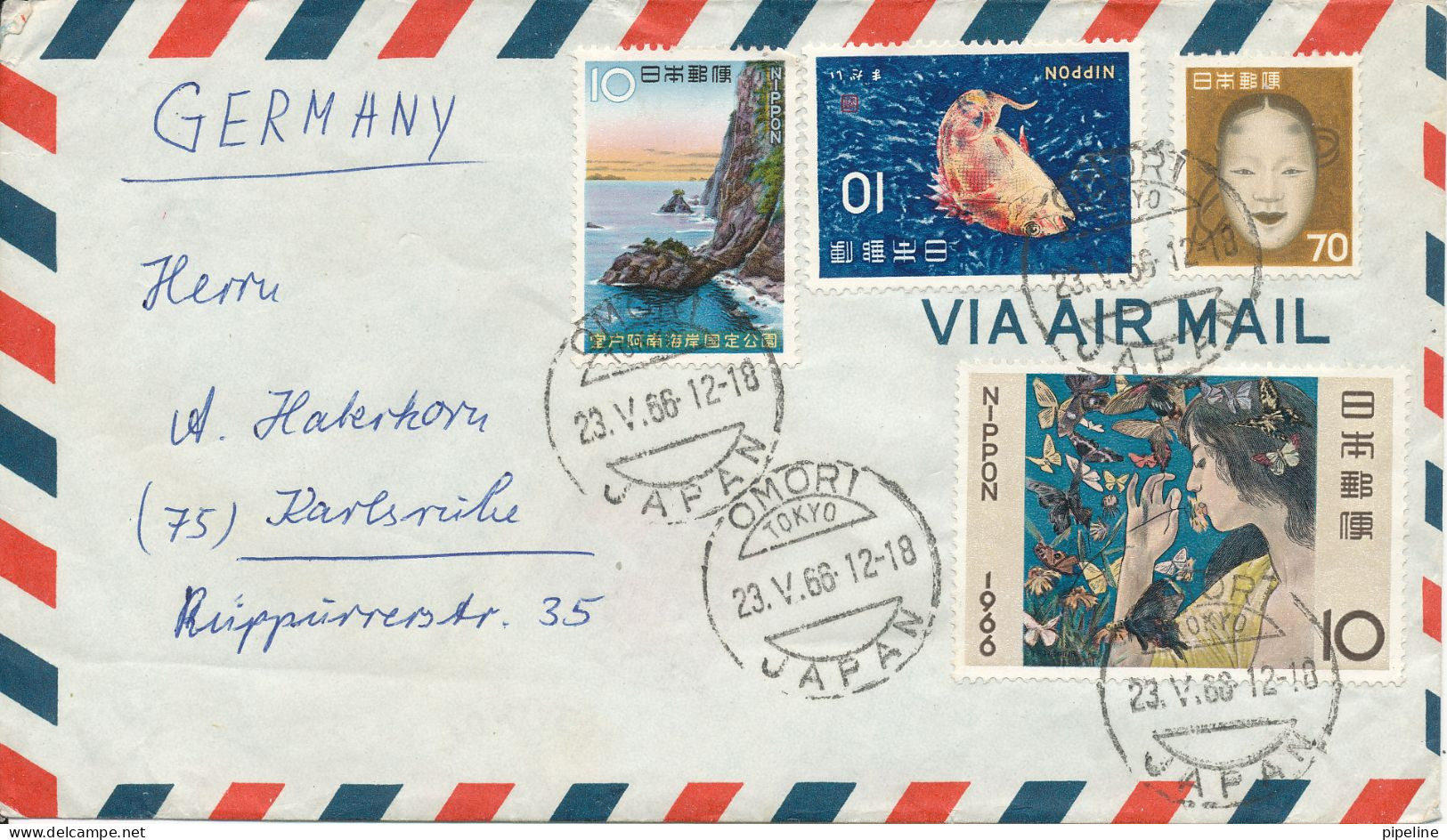 Japan Air Mail Cover Sent To Germany 23-5-1966 Topic Stamps - Lettres & Documents