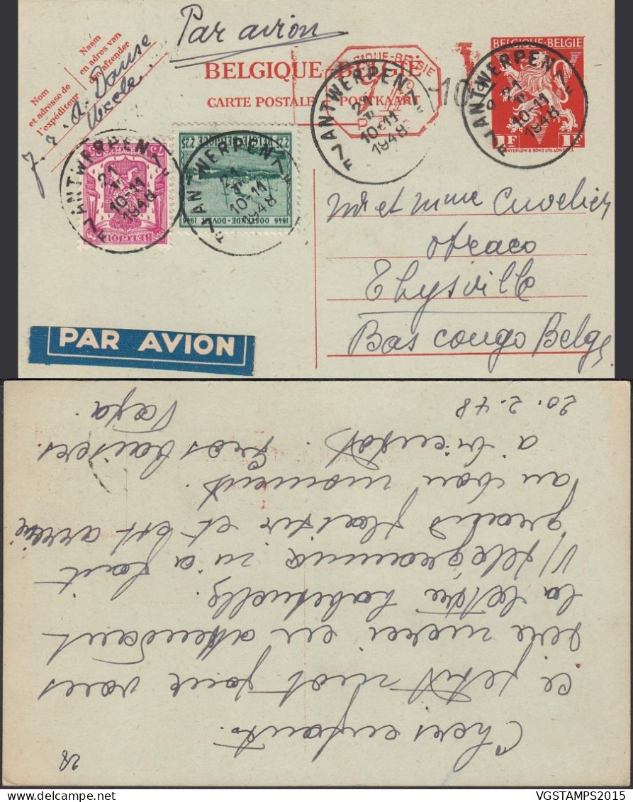 Congo Belge 1948 - Entier Postal Sur Carte Postale Par Avion D'Uccle Vers Thysville-Bas Congo Belge... (EB) DC-12430 - Gebruikt